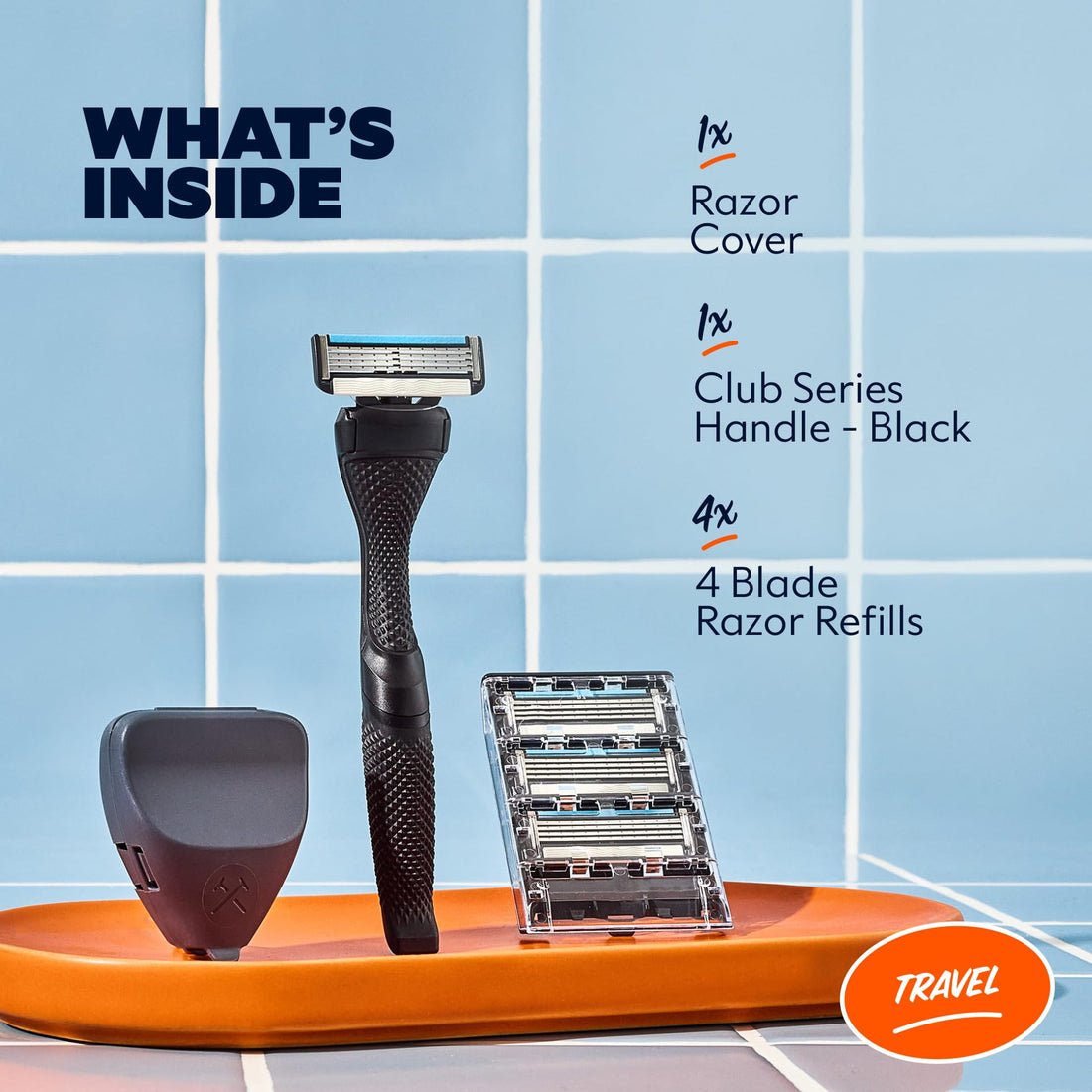 Dollar Shave Club | Travel Shave Set | 4 Swift Rinse Refill Cartridges, 1 Handle, 1 Razor Cover