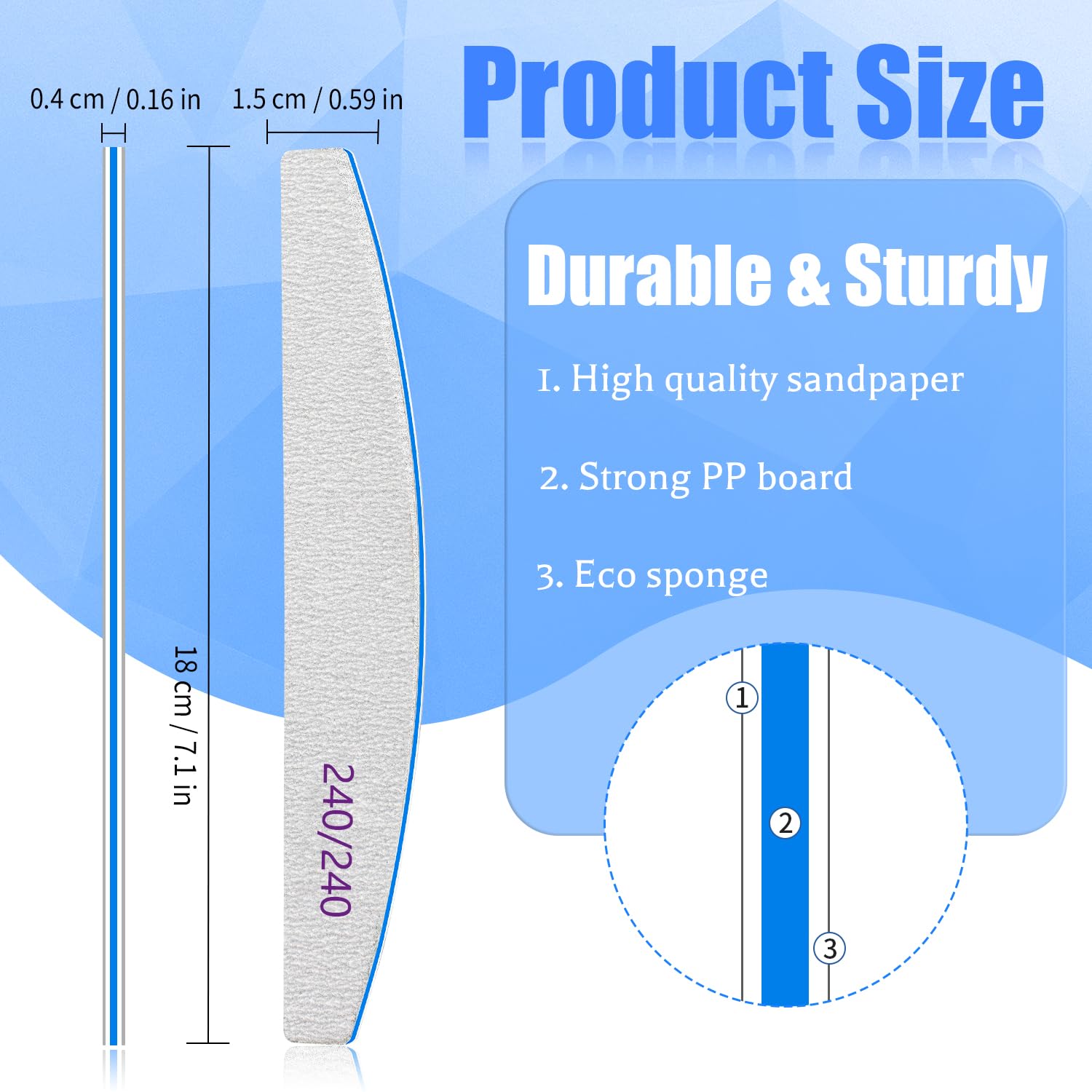 12 PCS Professional Nail File, 240/240 Grit Nail Files for Natural Nails Emery Boards Nail File Doubled Sides Washable Fine Grit Nail File Manicure Tools for Home and Salon Use