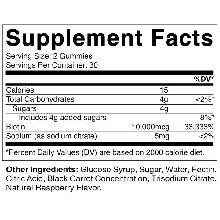 Vitamatic Biotin Gummies 10,000 mcg for Stronger Hair, Skin & Nails - 60 Vegan Gummies - Also Called Vitamin B7 (1 Bottle)