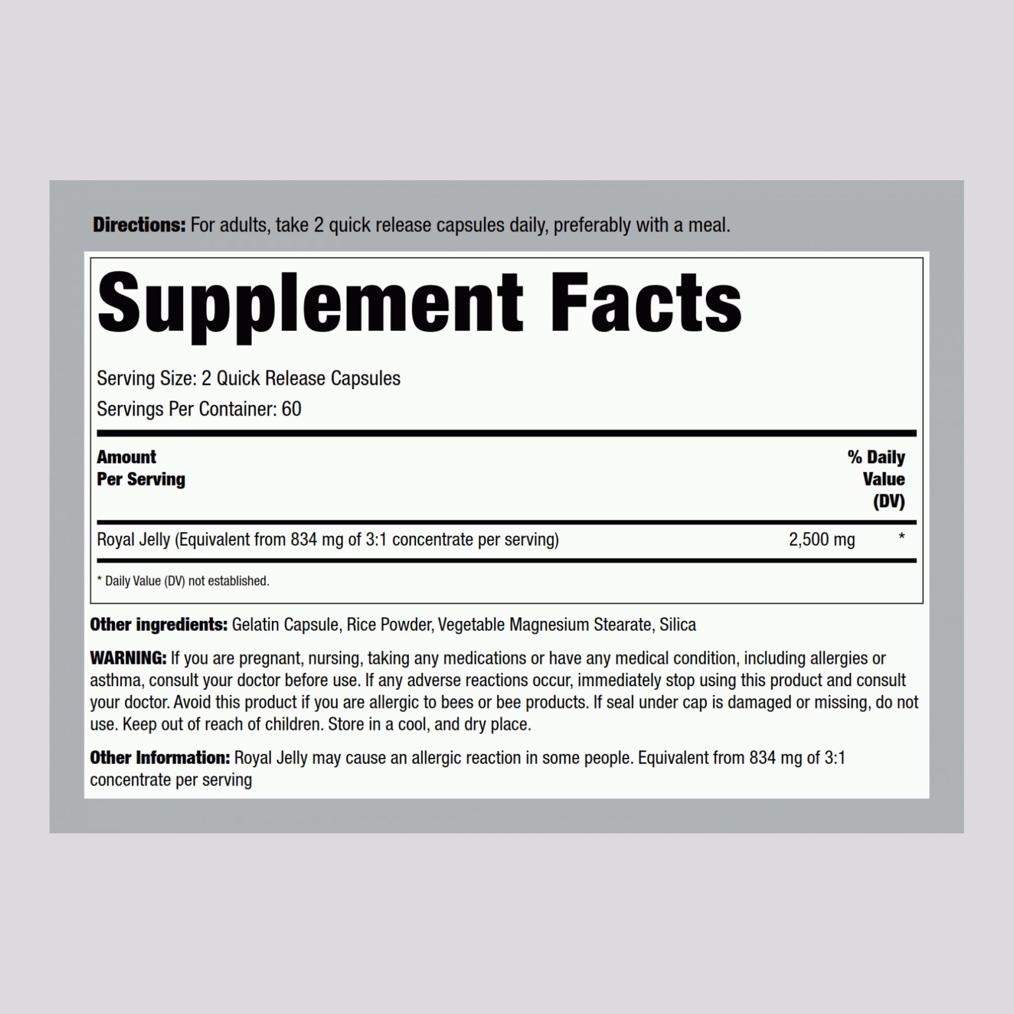 Piping Rock Royal Jelly Capsules 2500 mg | 120 Count | Non-GMO, Gluten Free Supplement