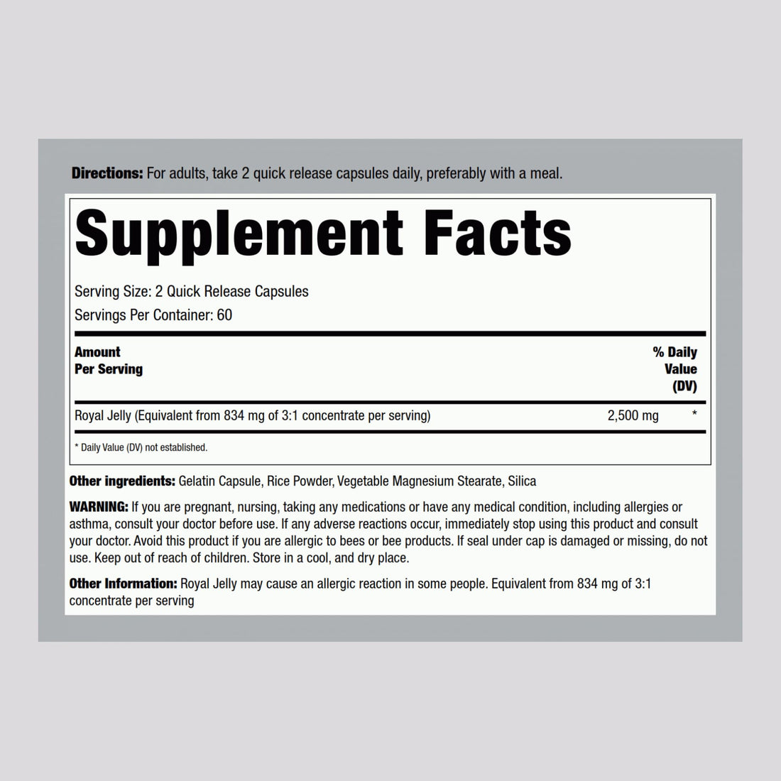 Piping Rock Royal Jelly Capsules 2500 mg | 120 Count | Non-GMO, Gluten Free Supplement