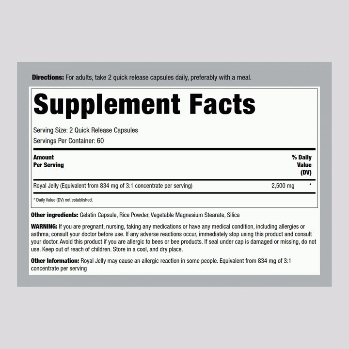 Piping Rock Royal Jelly Capsules 2500 mg | 120 Count | Non-GMO, Gluten Free Supplement