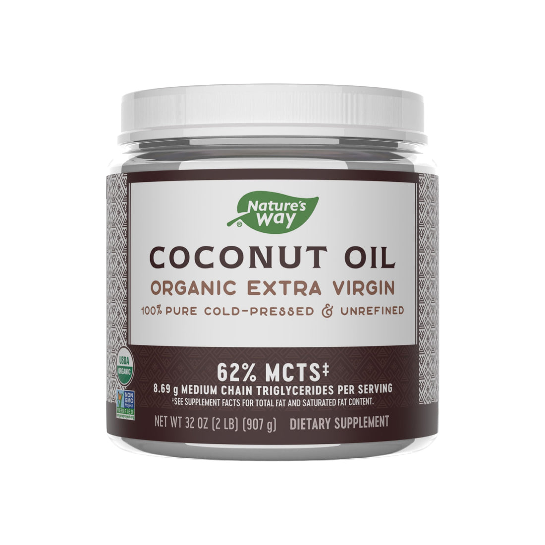 Nature's Way Organic Extra Virgin Coconut Oil, Pure & Unrefined, Cold-Pressed, USDA Organic, Non-GMO