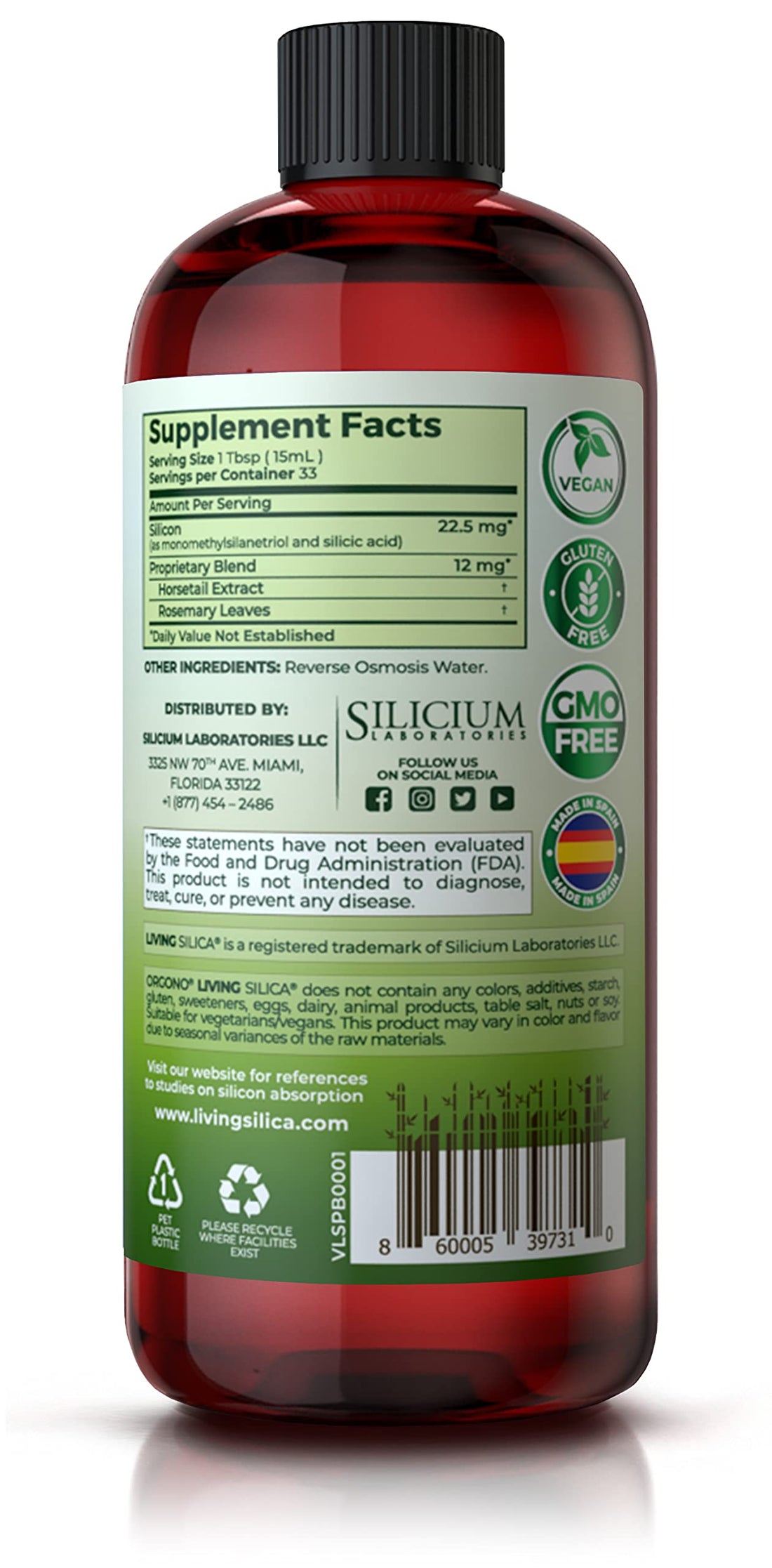 Living Silica Plant Based Collagen Booster | Vegan | Supports Healthy Collagen and Elastin Production for Joint & Bone Support, Glowing Skin, Strong Hair & Nails 500 ml | 16.9 Fl Oz