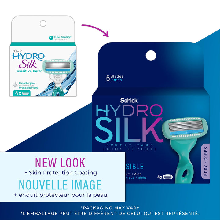Schick Hydro Silk Women's Razor Blade Refills, Hydro Silk 5 Sensitive Care, 4 Count (Packaging May Vary)