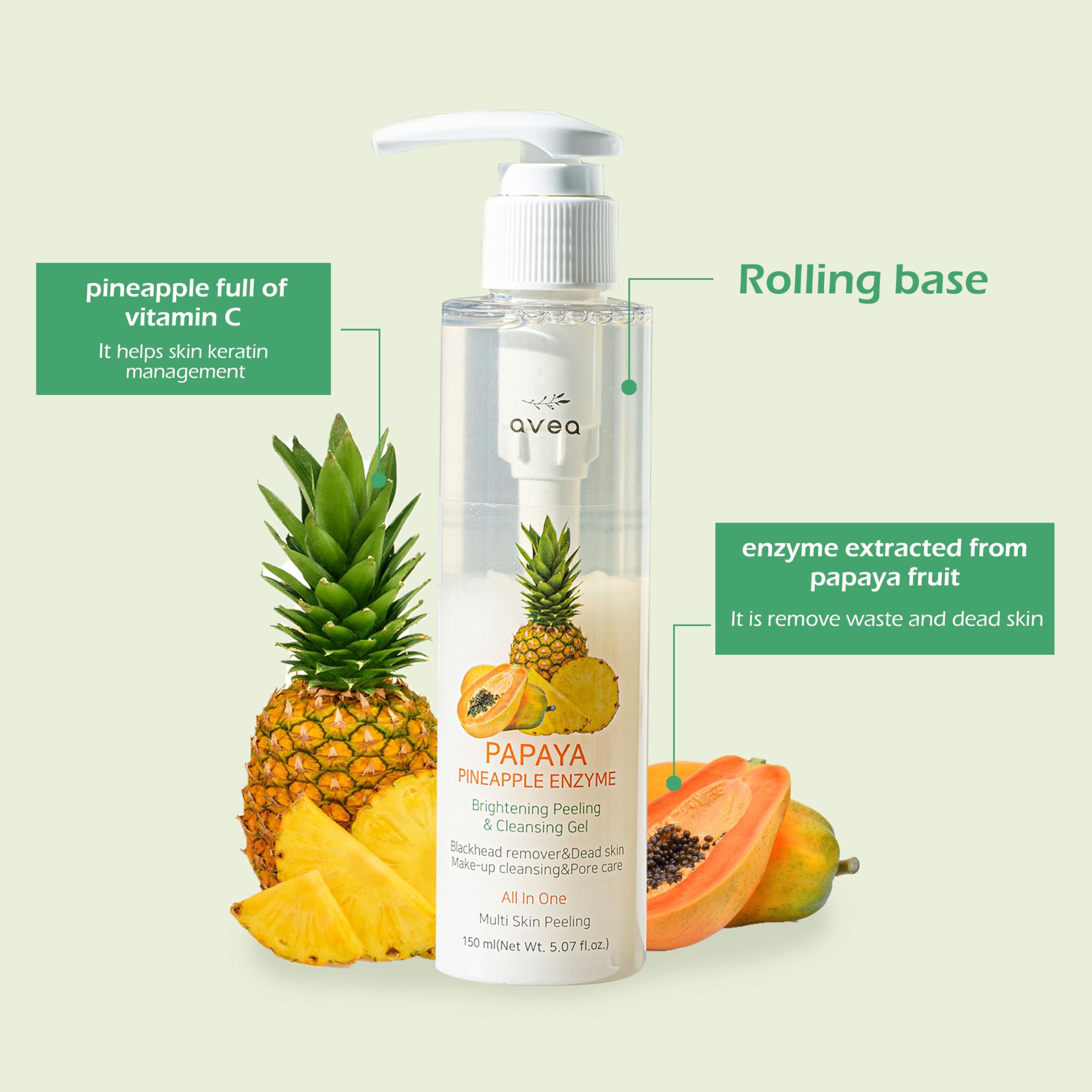 AVEA Papaya&Pineapple Enzyme wash | daily face wash | including niacinamide (vitamin B3) and panthenol (vitamin B5), 83% organic aloe vera leaf juice | Korean Skin Care l 5.07 Fl.Oz