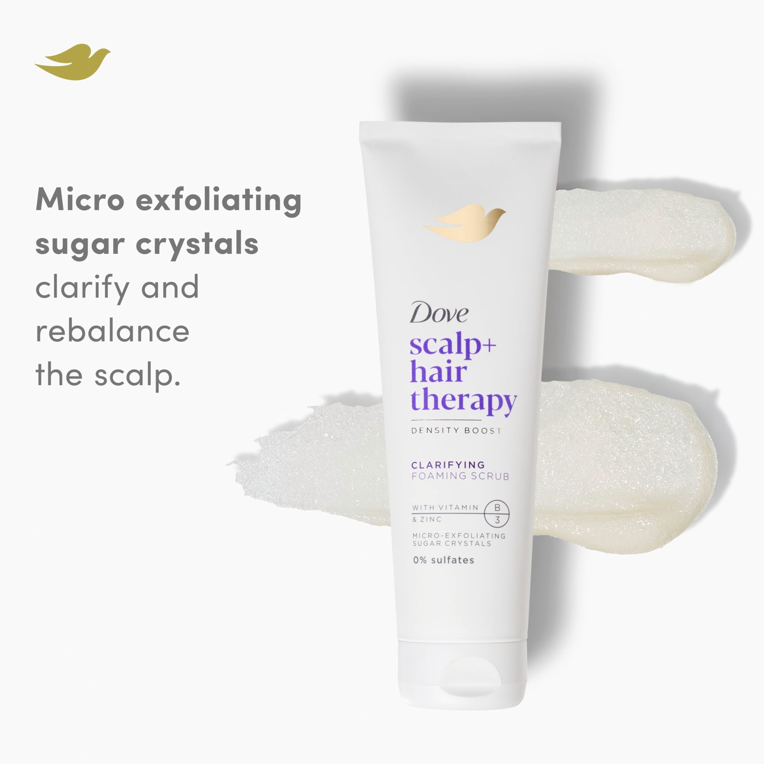 Dove Density Boost Clarifying Foaming Scrub Scalp + Hair Therapy for gentle scalp exfoliation, with Vitamin B3, Zinc and 0% sulfates, 9 oz