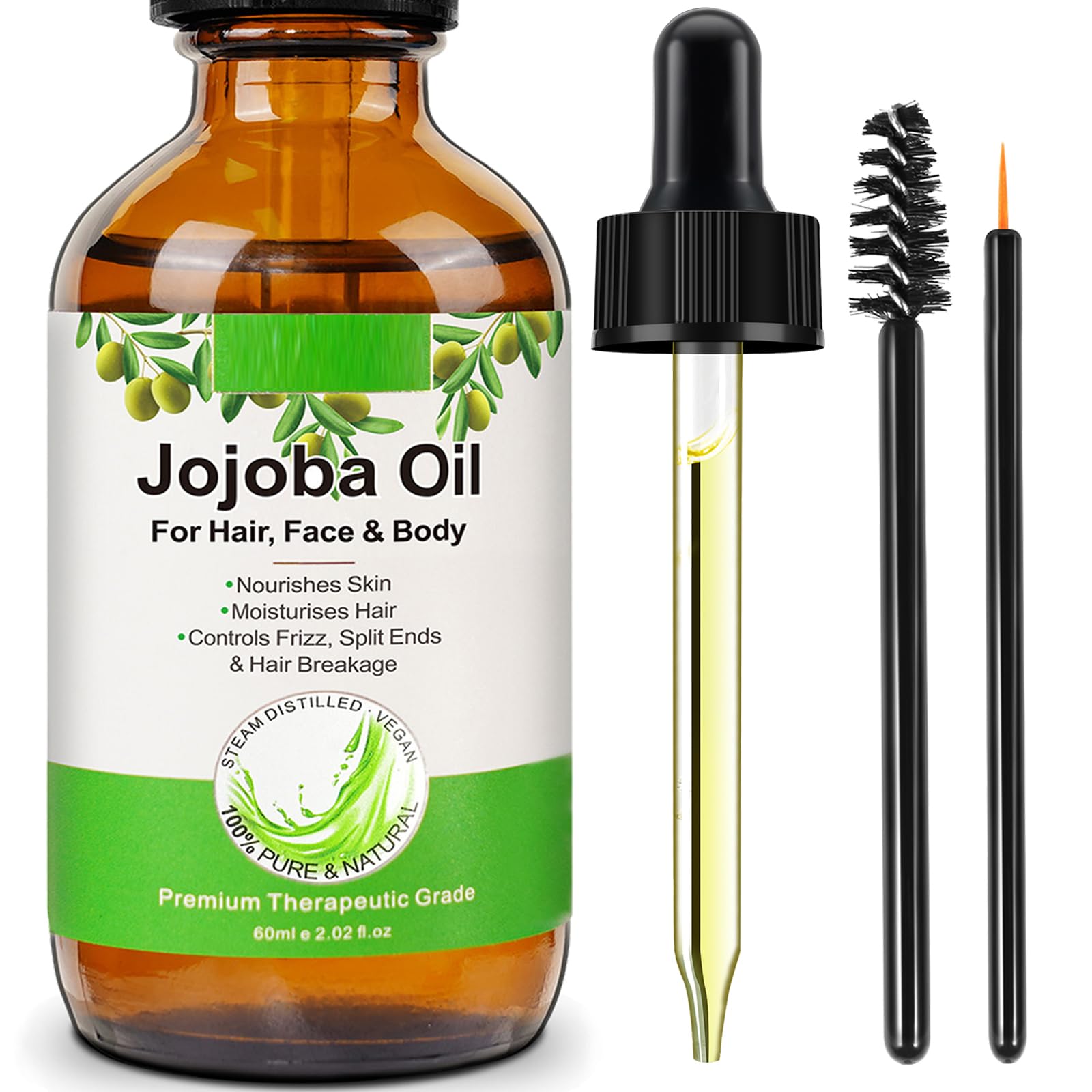 Valleylux Organic Jojoba Oil 60ml, 100% Pure & Natural Jojoba Oil for Hair, Face, Body & Nails, Moisturize Skin & Helps Fight Acne, Jojoba Oil Organic Cold Pressed Unrefined.(1Pack-2.02fl.oz)