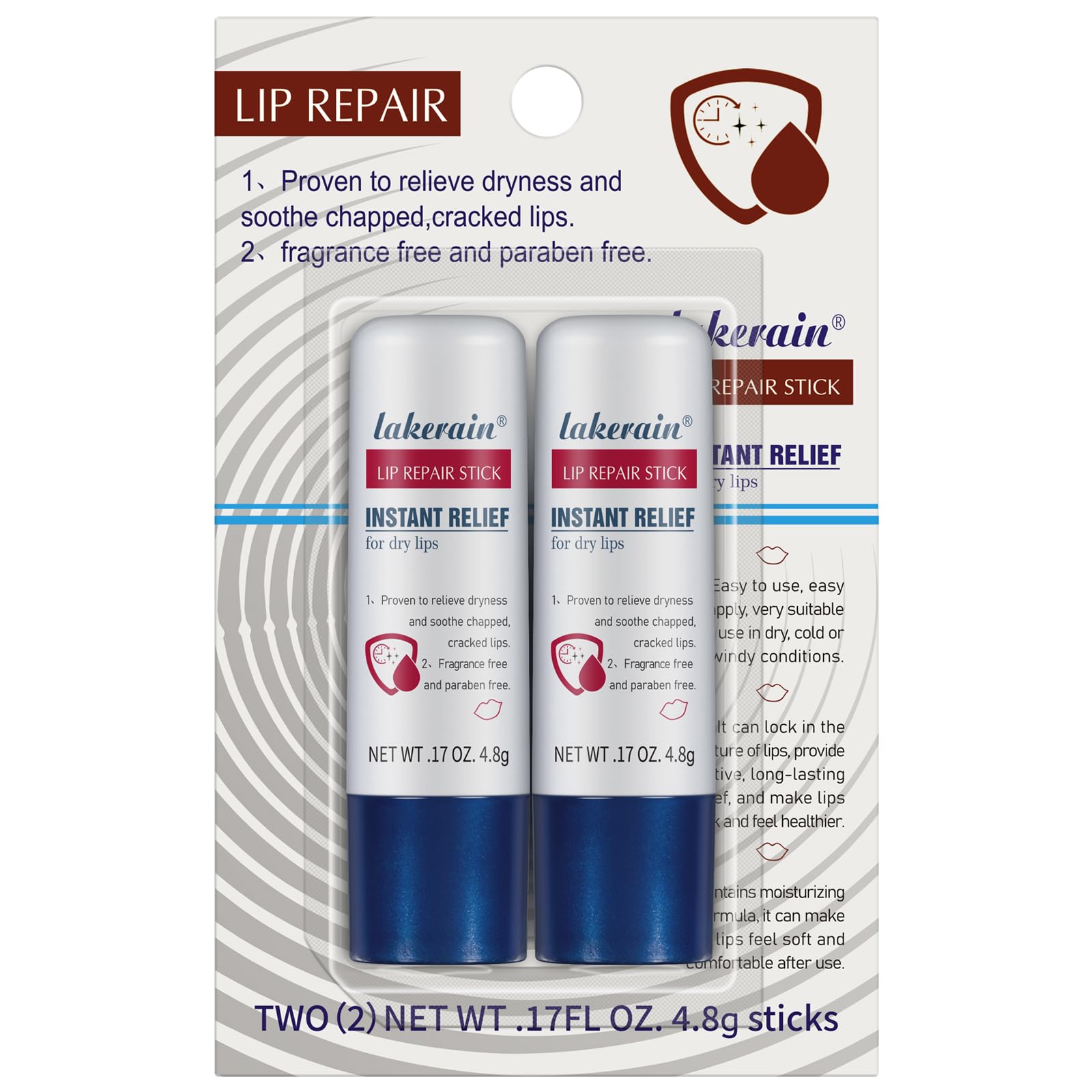 NICEFACE 2Pcs Natural Lip Repair Stick - Moisturizing Glossy Lip Balm Sticks and Lip Sleeping Mask, All-Day Hydrating Lip Protectant - Soothe Dry Chapped Lips Lip Care (Stick)