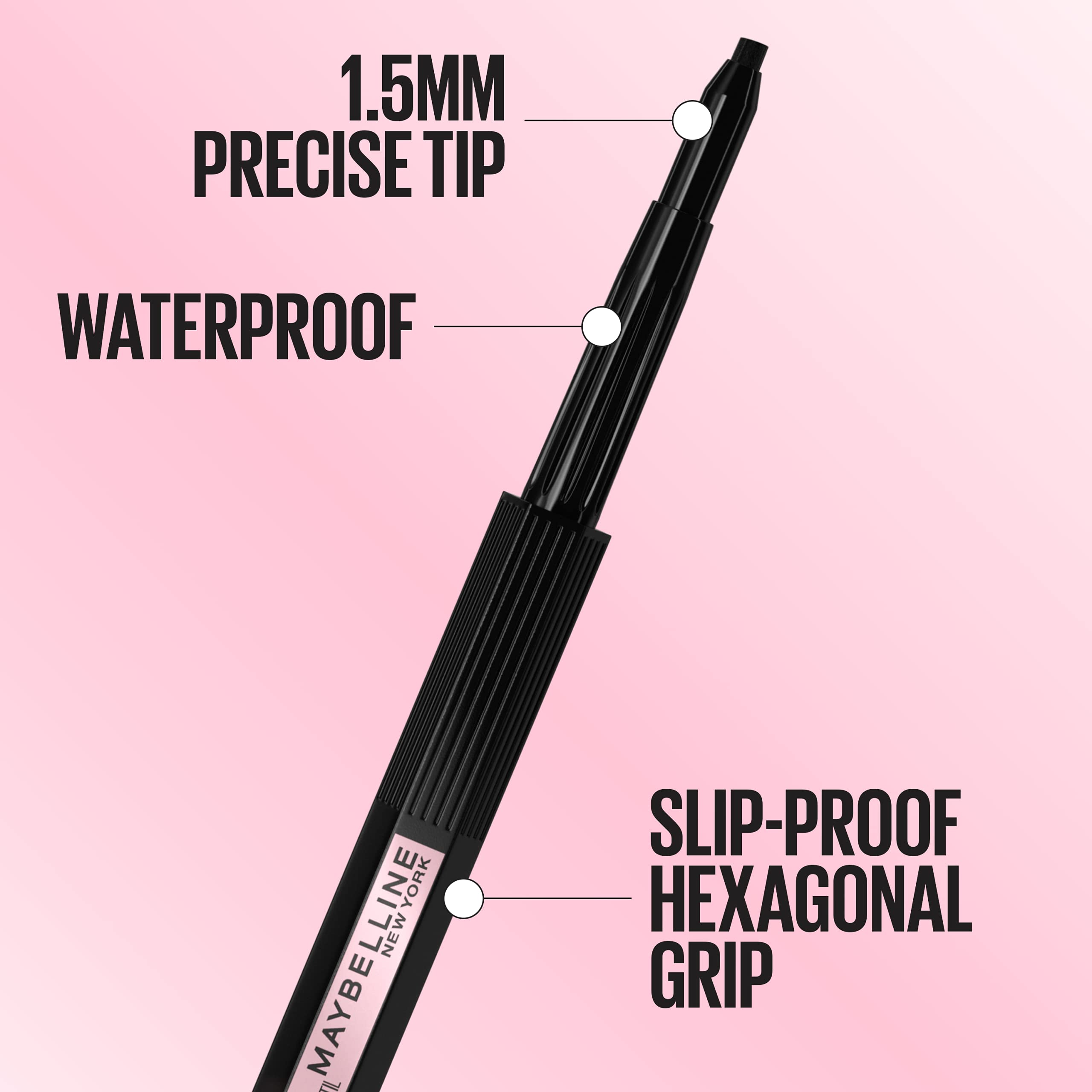 Maybelline New York Hyper Easy No Slip Pencil Eyeliner Makeup, Black, 0.001 oz.
