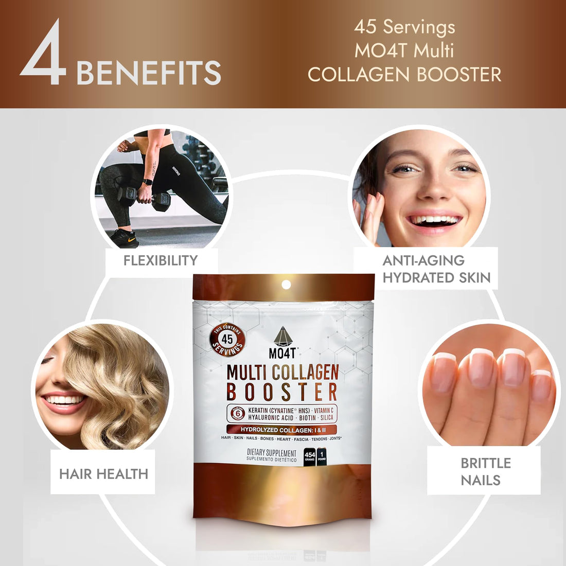 Multi Collagen Booster Powder – Extra Strength Collagen Supplement with Added Keratin, Biotin, Hyaluronic Acid, Vitamin C & Silica – Extra Nutrients for Hair Nail, Joints & Skin -1 Pound