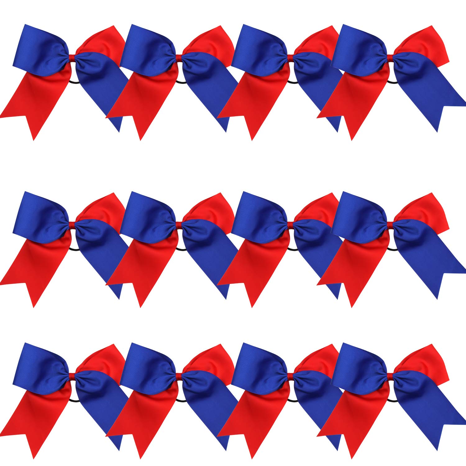 8 Inch 2 Colors Jumbo Cheerleader Bows Ponytail Holder Cheerleading Bows Hair (Royal/Red)