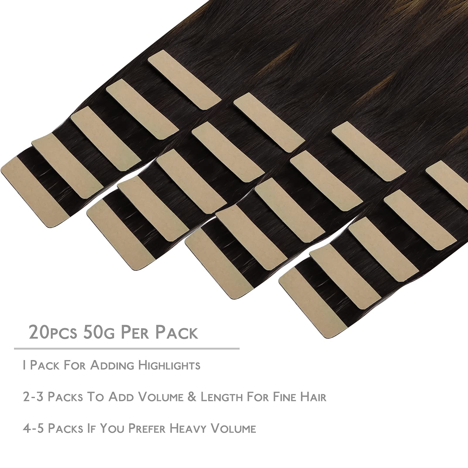 WENNALIFE Tape in Hair Extensions Human Hair, 20pcs 16 inch 50g Balayage Dark Brown Mixed Chestnut Brown Remy Tape Hair Extensions Real Human Hair Extensions Coloured