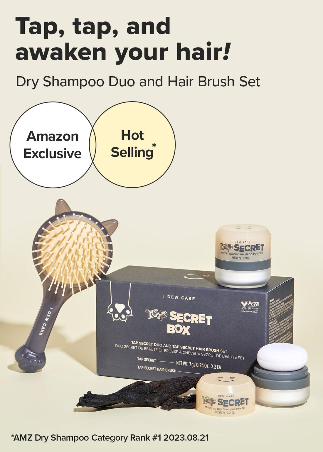 I DEW CARE Biotin Clarifying Dry Shampoo - Tap Secret Box | Fuller Looking Dry Shampoo, Non-aerosol, Benzene-free, Detangling Hair Brush, For All Hair Types - Women, Men & Wommen, Teens