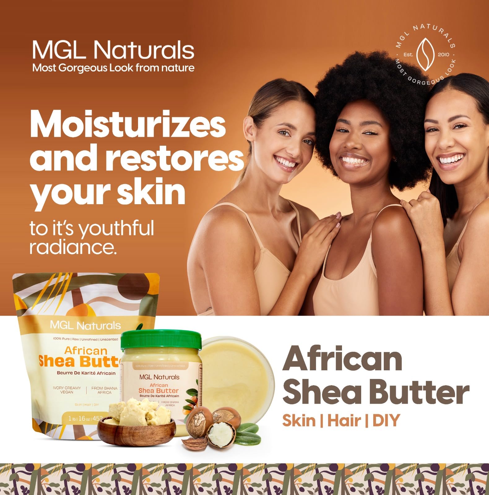 MGL Naturals Raw African Shea Butter Ivory 5 lb bulk, 100% Pure, Raw and Unrefined. Nourish and moisturize. Use alone or DIY recipes. From Ghana, Africa. (5 lb)