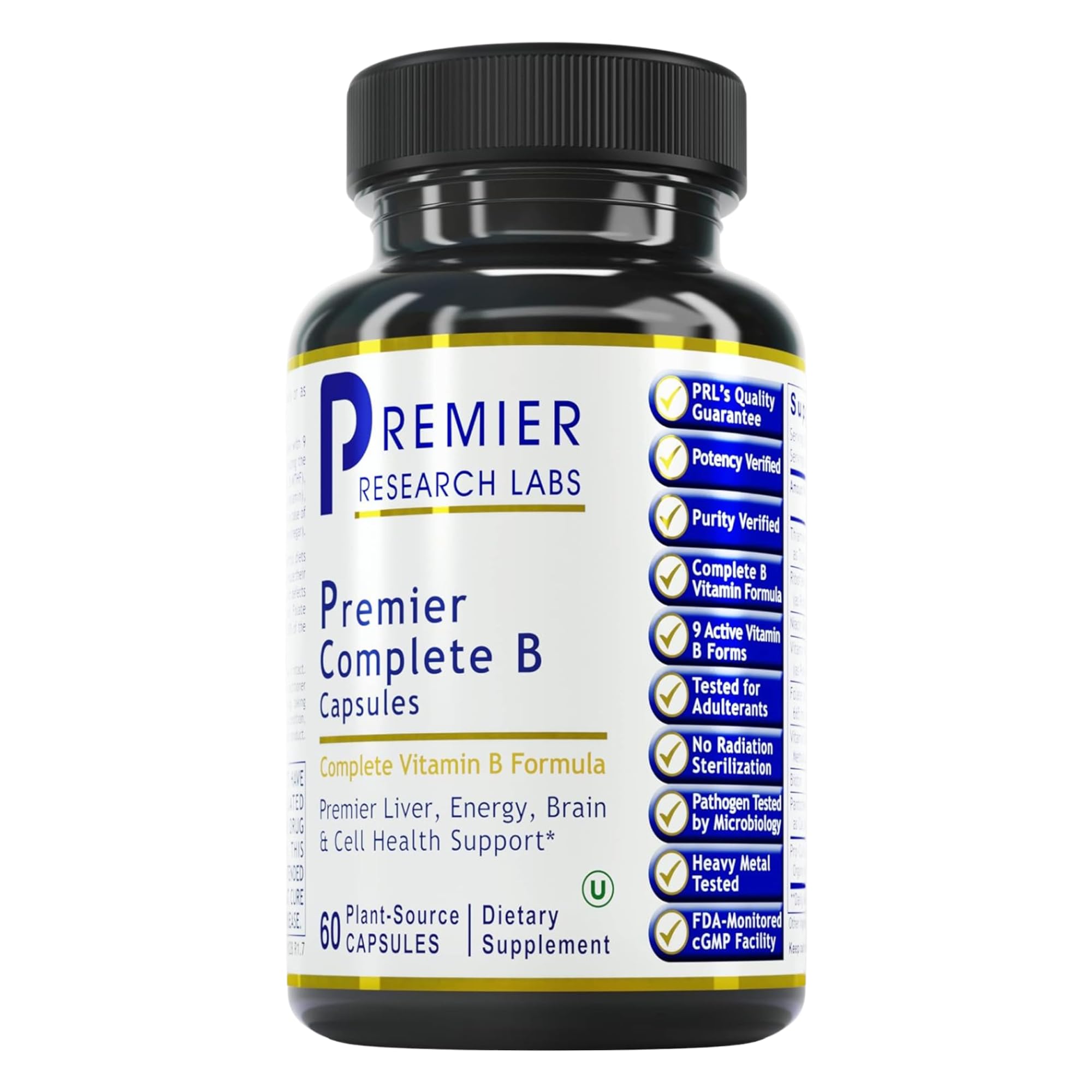 Premier Research Labs Complete B: Vitamin B Complex Supplement for Optimal Health | Vitamin B Supplement with Biotin | 9 Active B Vitamins | for Liver, Energy & Brain Support - 60 Capsules