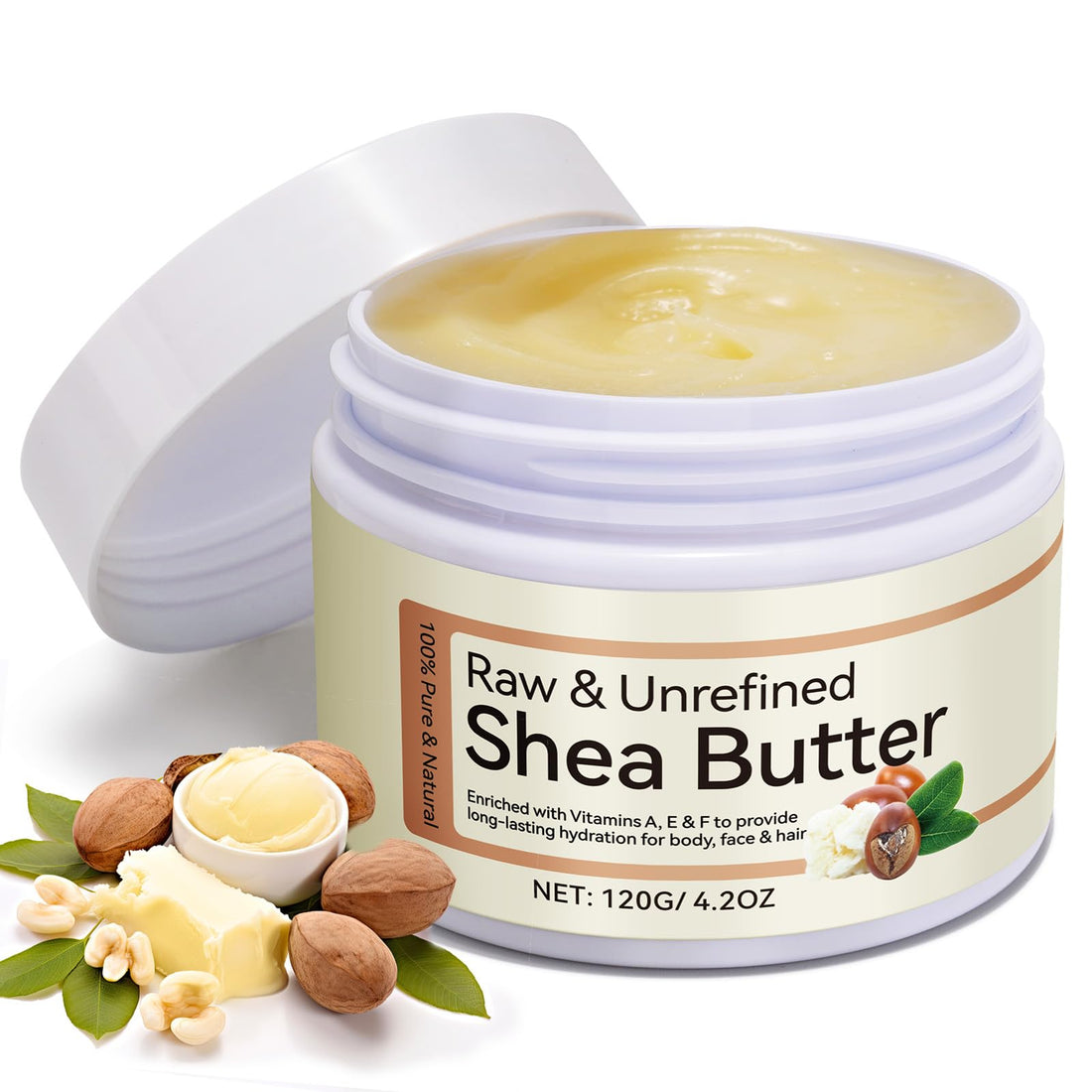 XIAMOFUZHOU 100% Pure & Nature Organic Shea Butter - 4.2 oz Moisturiser Deep Hydration Nourishment Nourishing Vitamins Non-greasy Raw Organic Shea Butter For All Skin Types Body & Hair Type