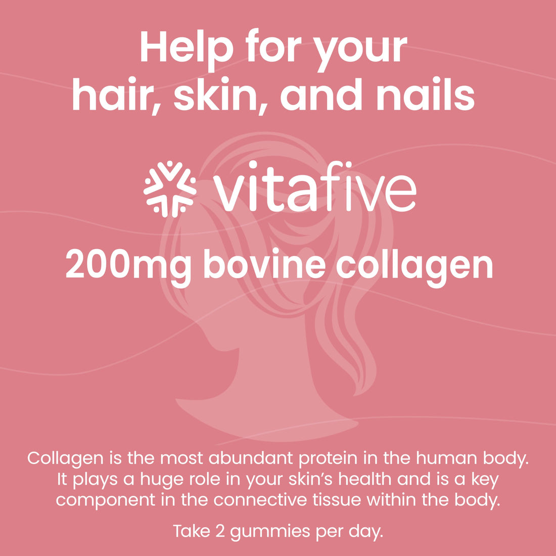 vitafive Collagen Gummies for Men and Women, Bovine Collagen, Collagen Gummy for Hair, Skin, and Connective Tissue Support, Gluten Free (50 Ct)
