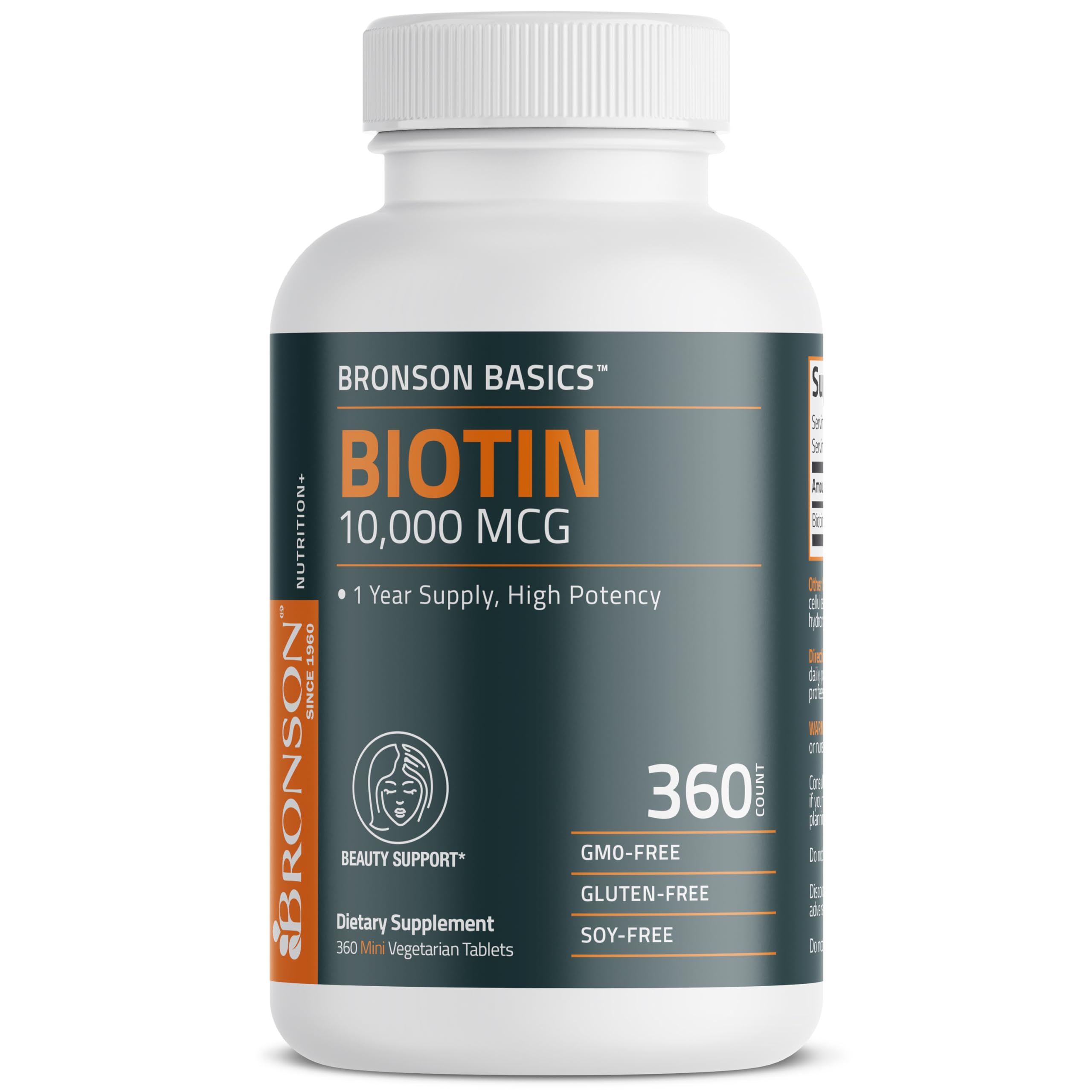 Bronson Biotin 10,000mcg, Supports Healthy Hair, Skin and Nails, Vegetarian, Non-GMO, 360 Tablets