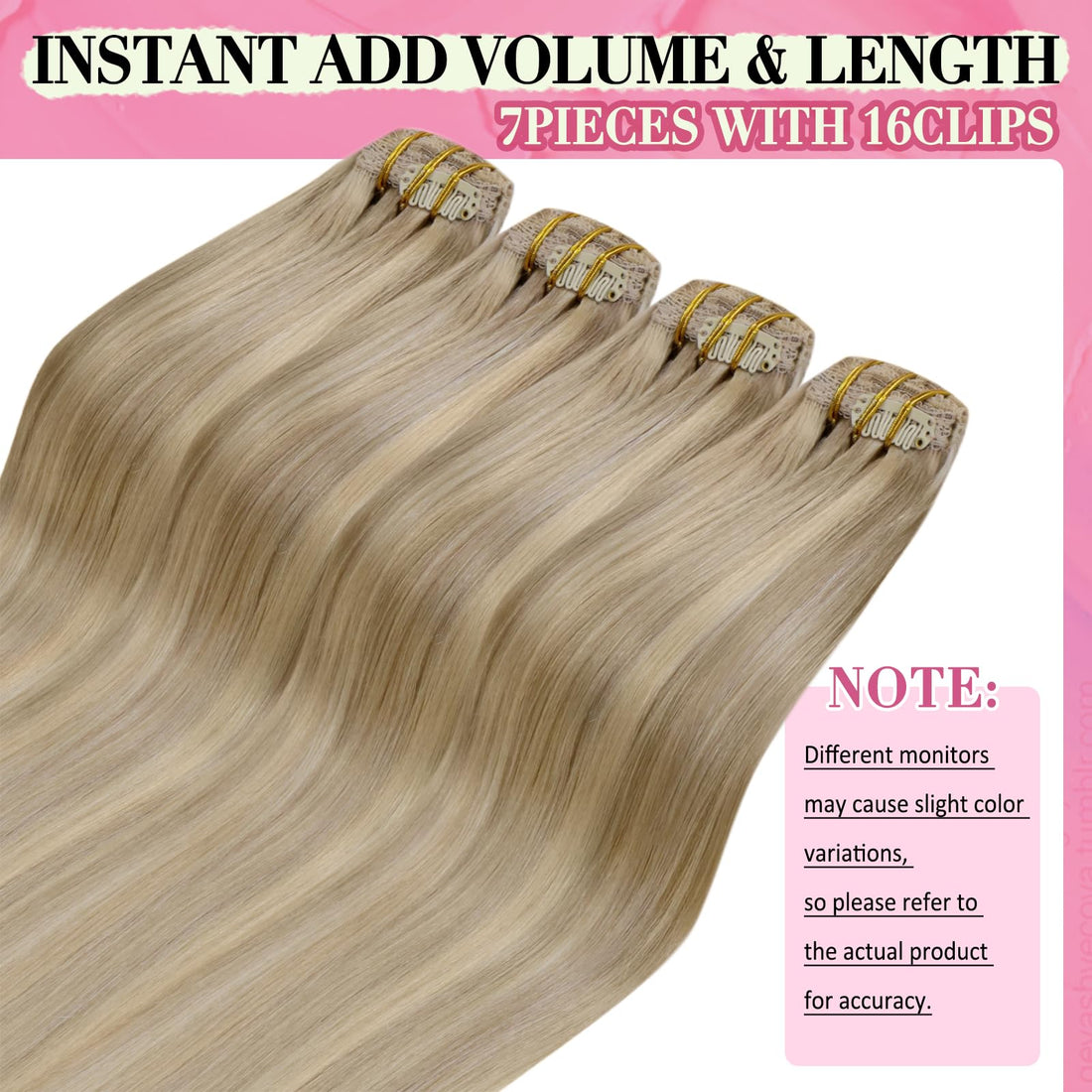 Youngsee 16inch Dip Dyed Clip in Hair Extensions Human Hair 7pcs/120gram Piano Color Dark Ash Blonde Highlight with Golden Blonde Full Head Clip in Remy Human Hair Extensions