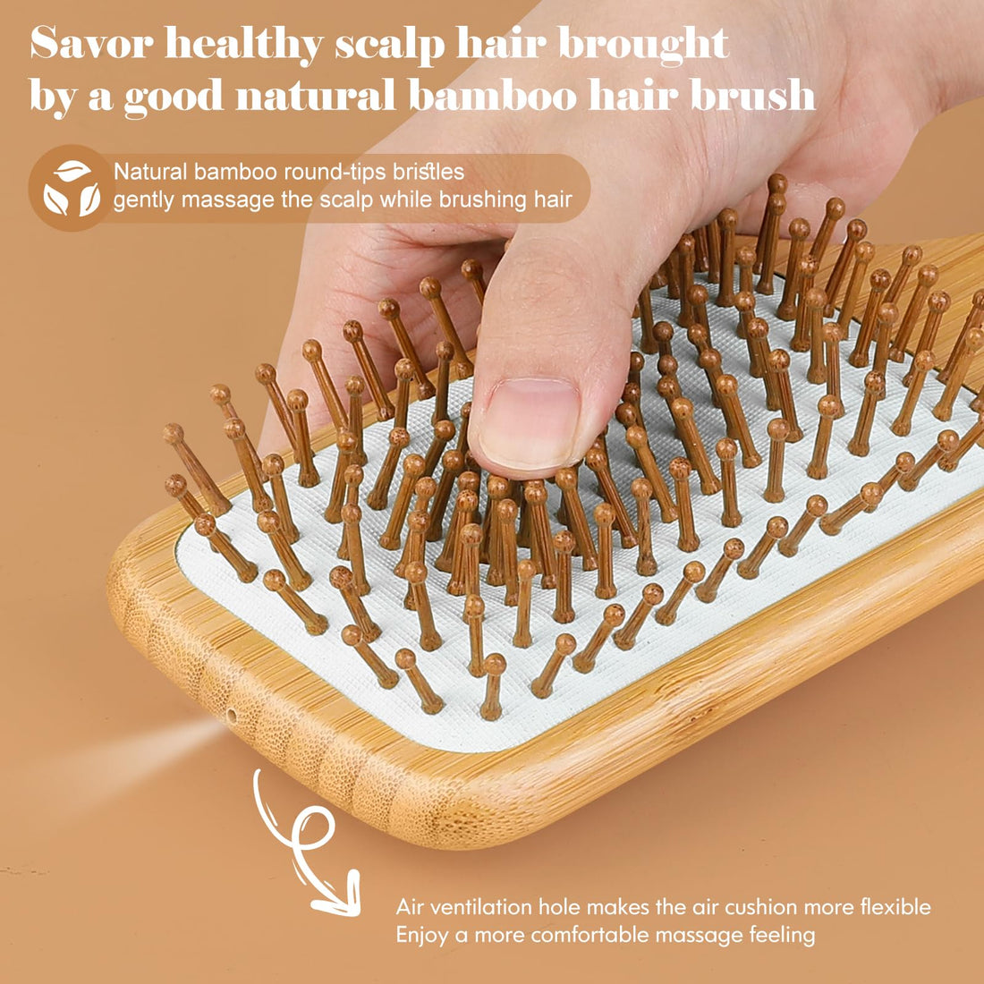 Natural Wooden Bamboo Hair Brush For Thick,Straight,Long,Curly,Wavy, Short Hair,Bamboo Bristles Pin Hairbrush Scalp Massage Improve Hair Health,Large Detangling Hair Brushes