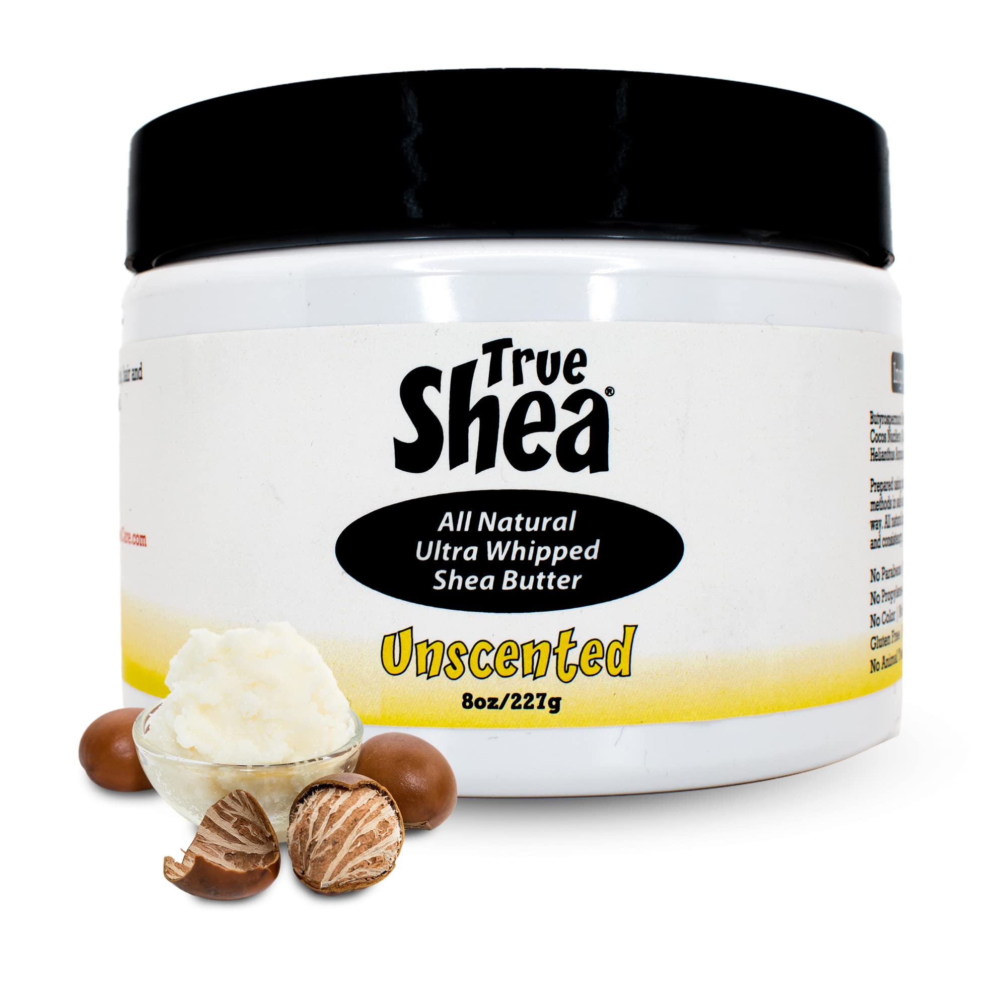 True Shea - Moisturizing African Whipped Shea Butter, All-Natural Unscented Skincare Must - Have, Made from Unrefined Raw Shea Butter Enriched with Sunflower Oil Coconut for Skin, No Parabens, 8 oz