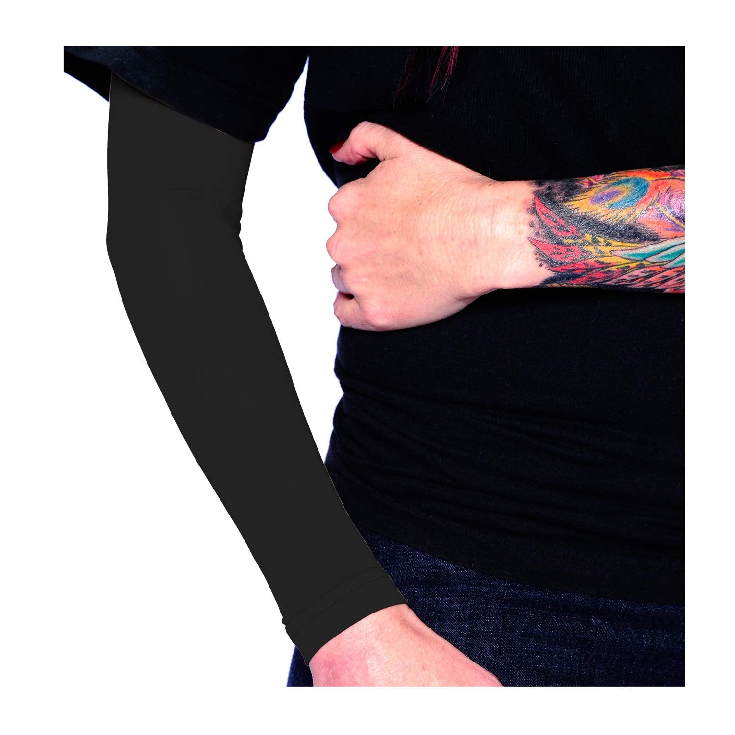 Tat2X Ink Armor Premium Full Arm Tattoo Cover Up Sleeve - No Slip Gripper - U.S. Made - Black - XL2X (one Sleeve)