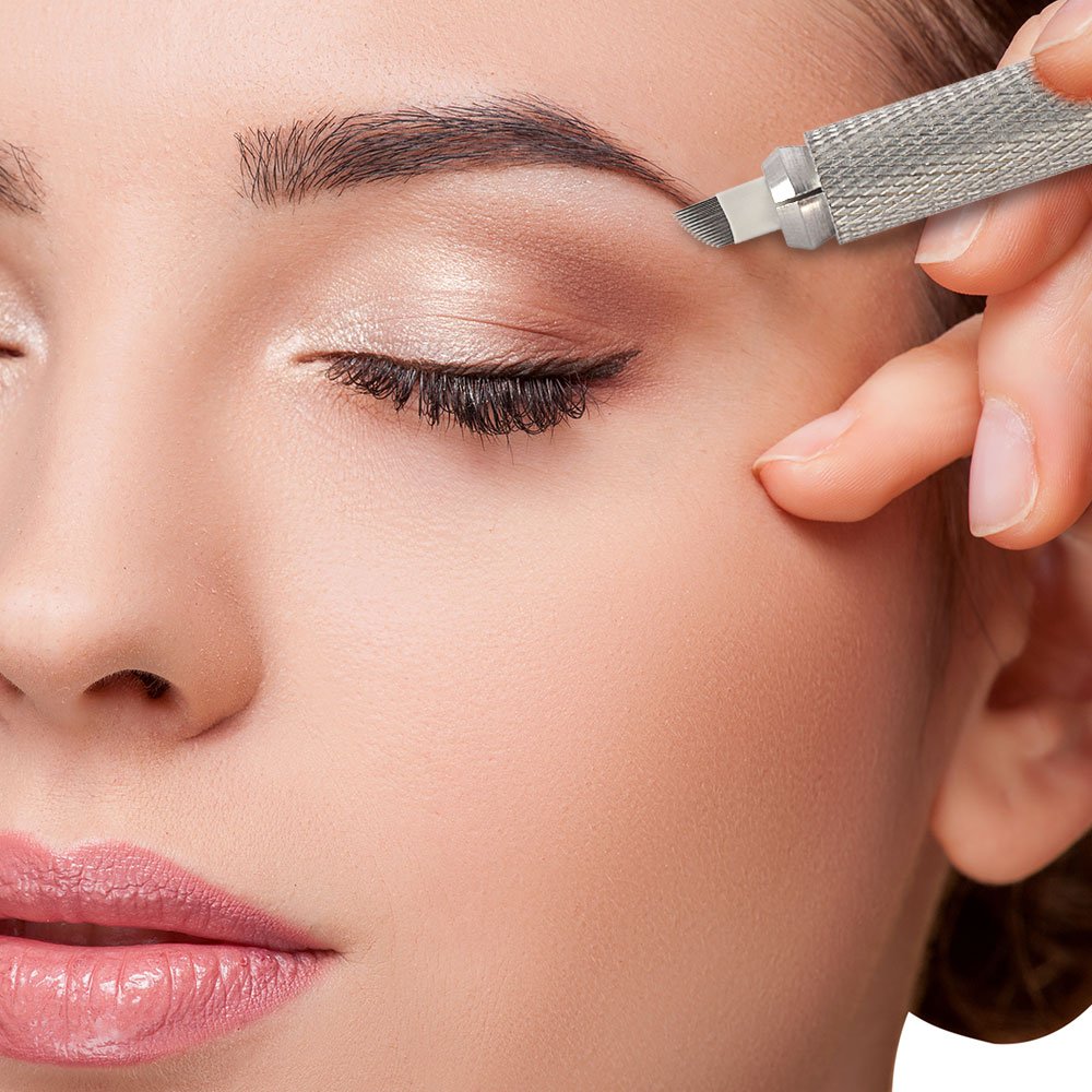 14pin : Atomus 50pcs Permanent Makeup Manual Eyebrow Tattoo Needle Microblading 14 Sloped Needles White (14pin)