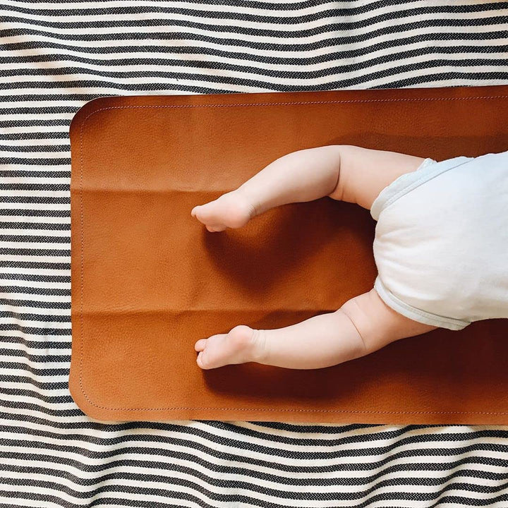 Vegan Leather Baby Changing Mat by Lark Baby Goods - Waterproof Wipeable Portable Diaper Pad - Foldable for Travel (14 x 22 in) - Brown