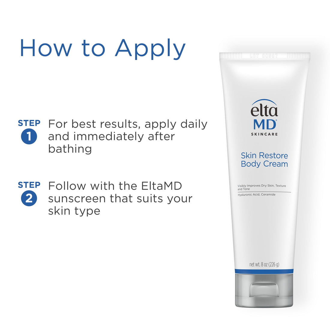 EltaMD Skin Restore Body Cream, Fragrance-Free Lotion for Women with Hyaluronic Acid and Niacinamide, Body Moisturizer, 8 oz Tube