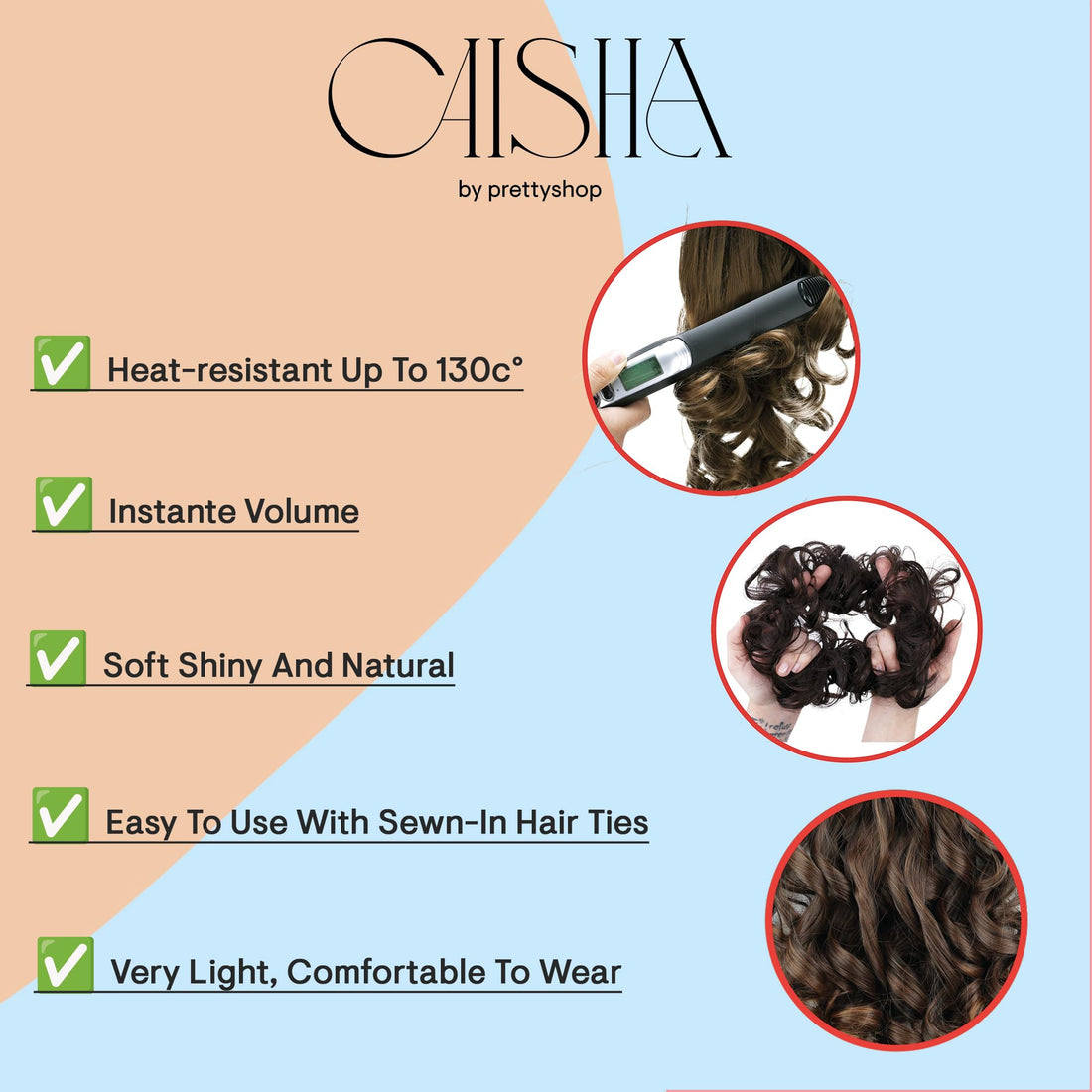 Brown G4E_8 : PRETTYSHOP Hairpiece Hair Rubber Scrunchie Scrunchy Updos VOLUMINOUS Curly Messy Bun Brown G4E_8