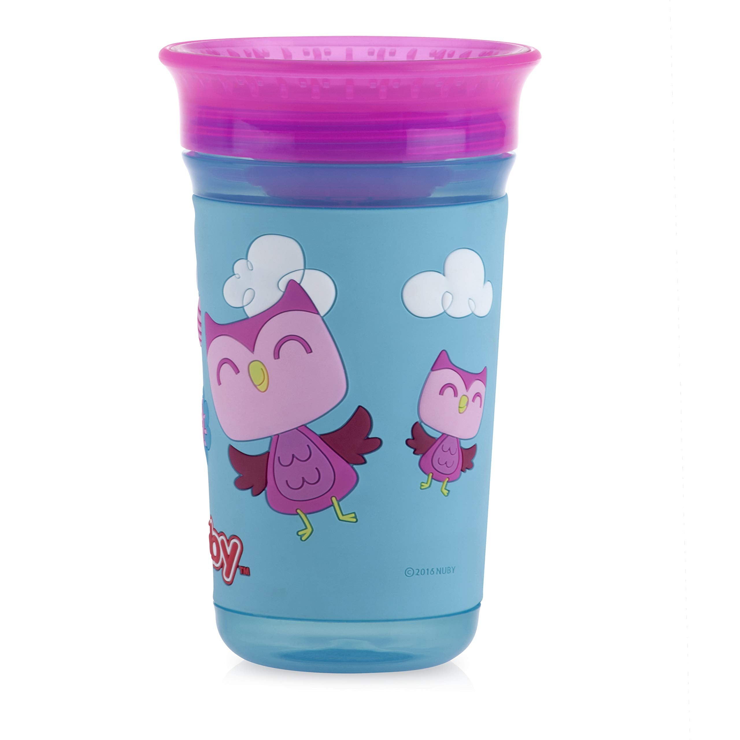 Nuby 360 Degree Easy Sip 3D Grip Wonder Cup with Printed Silicone Sleeve, 10 Oz, Owl