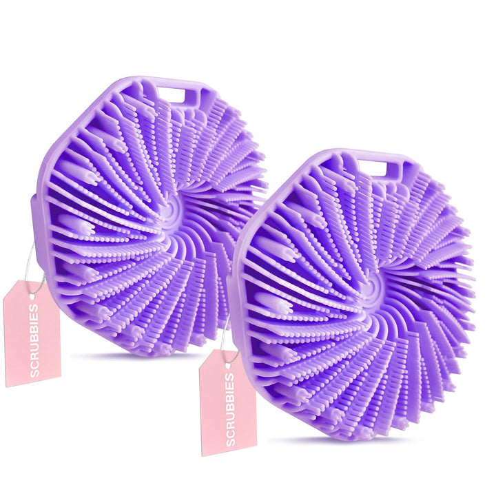 SCRUBBIES for Body,SCRUBBIES The Sud Bud,Food-Grade Soft Silicone, Body Scrubber Shower Brush Handheld Men and Women Cleansing Skin Brush, Gentle Exfoliating.2-Pack (Purple, Standard Size)