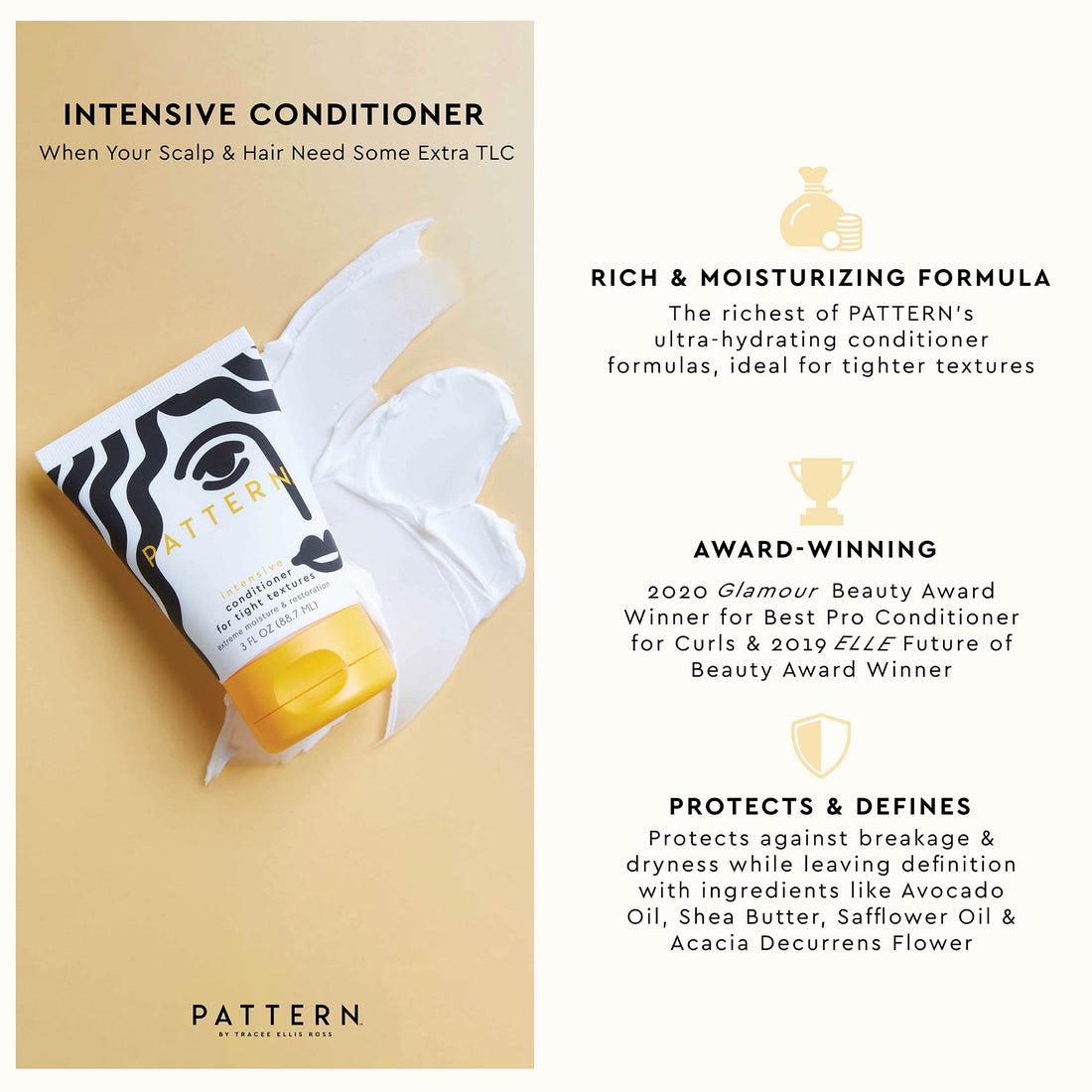 Pattern Intensive Conditioner for Tight Textures Extreme Moisture and Restoration Curl Conditioner for Curly & Coily Hair Shea Butter, Avocado Oil & Vitamin E