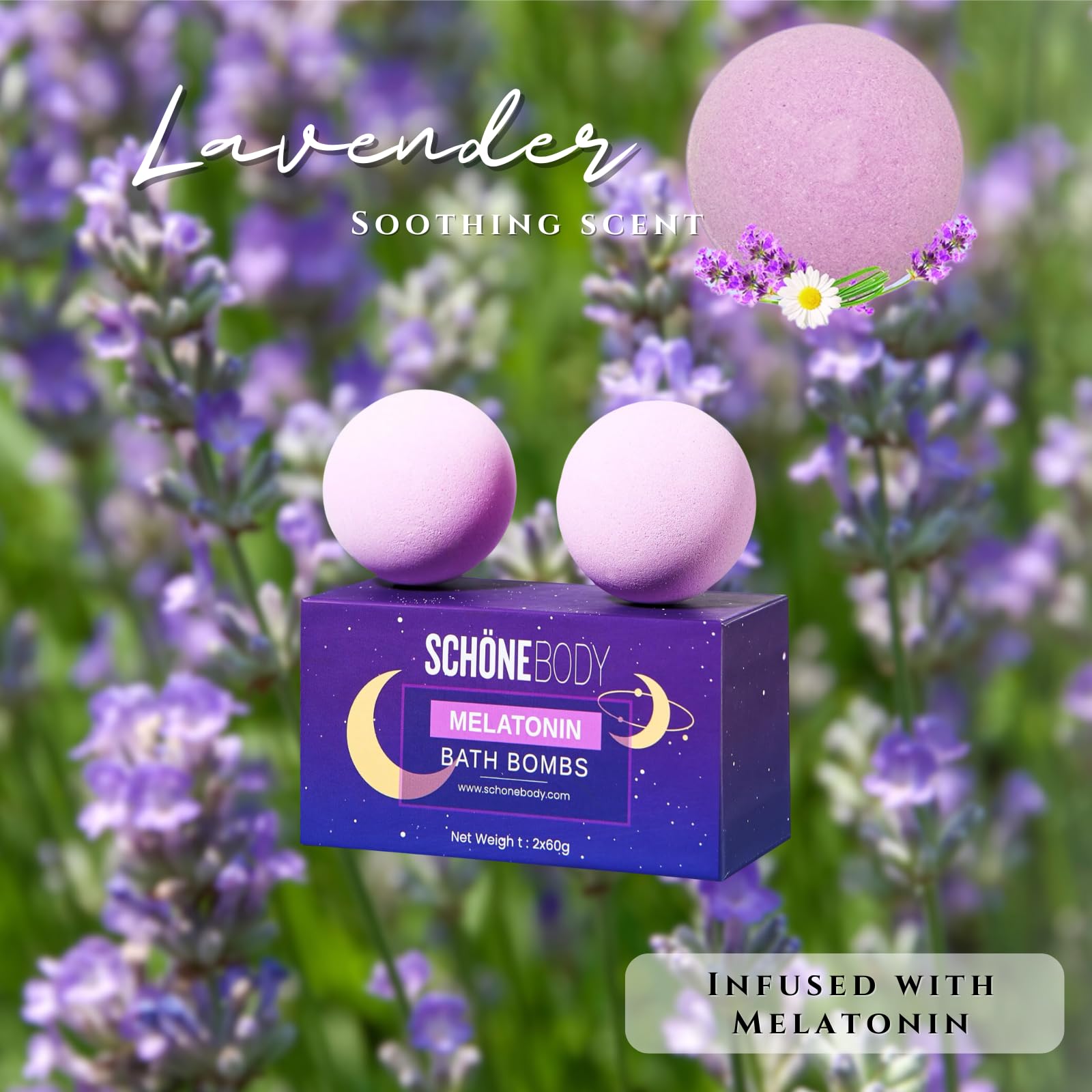 Sleep Well Melatonin Bubble Bath Bombs - Set of 2 - Bath Bomb Infused Lavender & Chamomile - Essential Luxurious Bath Additives for Dry Skin Nourishment - Elevate Your Bathing Ritual, Relaxation Set