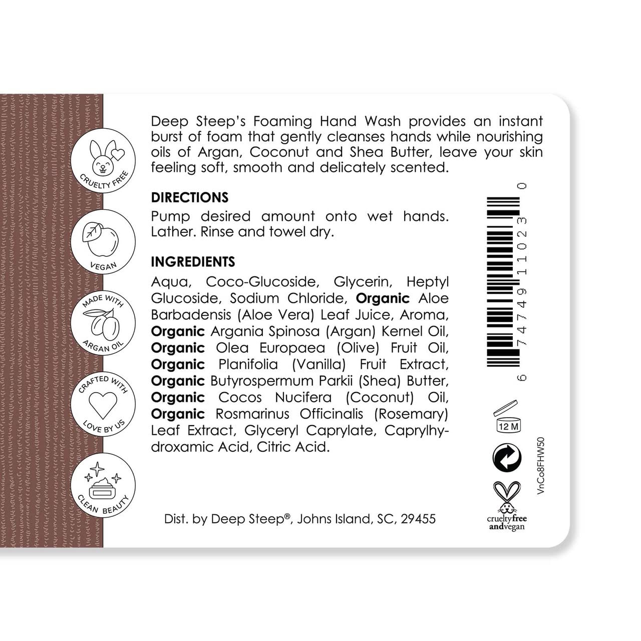 Deep Steep Foaming Hand Wash, Vanilla Coconut, 8 Ounce