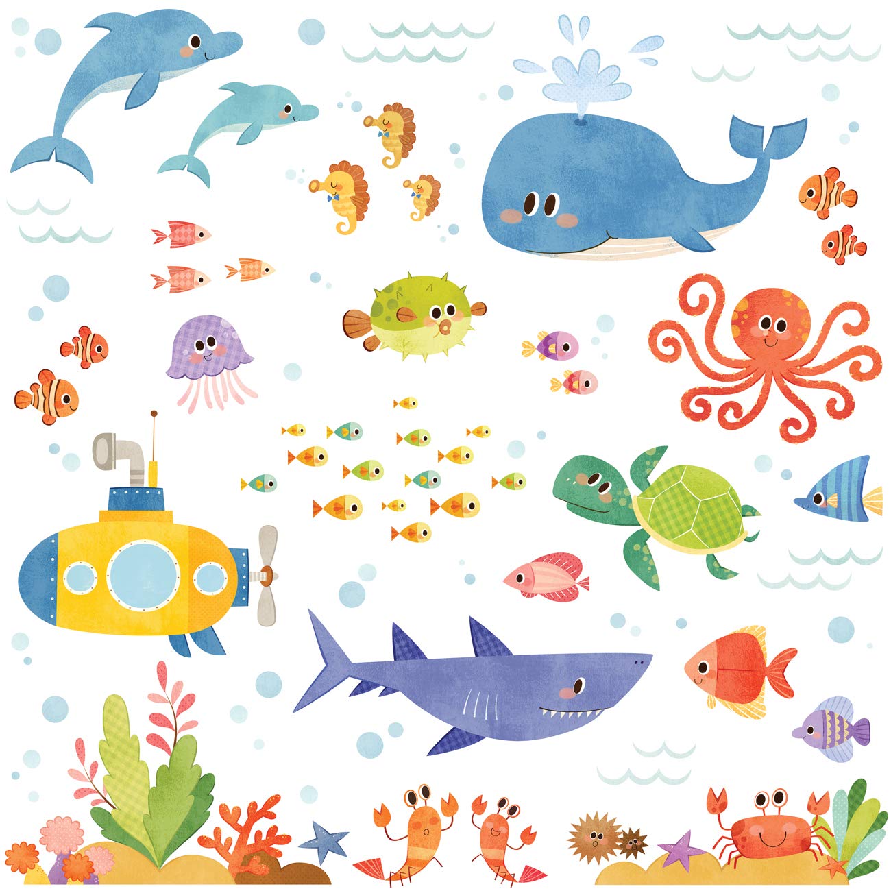 DECOWALL DS8-1611 Sea Adventure Kids Wall Stickers Wall Decals Peel and Stick Removable Wall Stickers for Kids Nursery Bedroom Living Room dcor