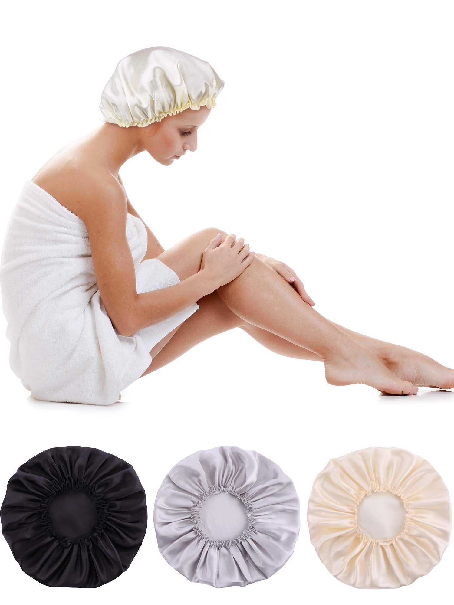 Blulu 3 Pieces Sleep Cap Satin Bonnet Night Head Cover Sleeping Soft Hair Turbans for Women and Girls (Style Set 1)