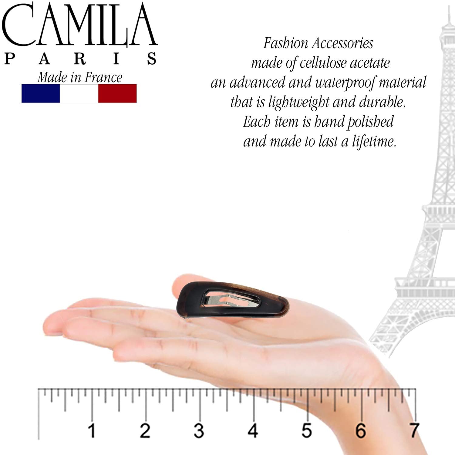 Camila Paris AD86/2 French Hair Snap Clip Barrette, Hair Slides Clic Clac for Women, Styling Girls Side Slide-in Metal Snap Pin Hair Accessories for Women. Strong Hold, No Slip Grip, Made in France