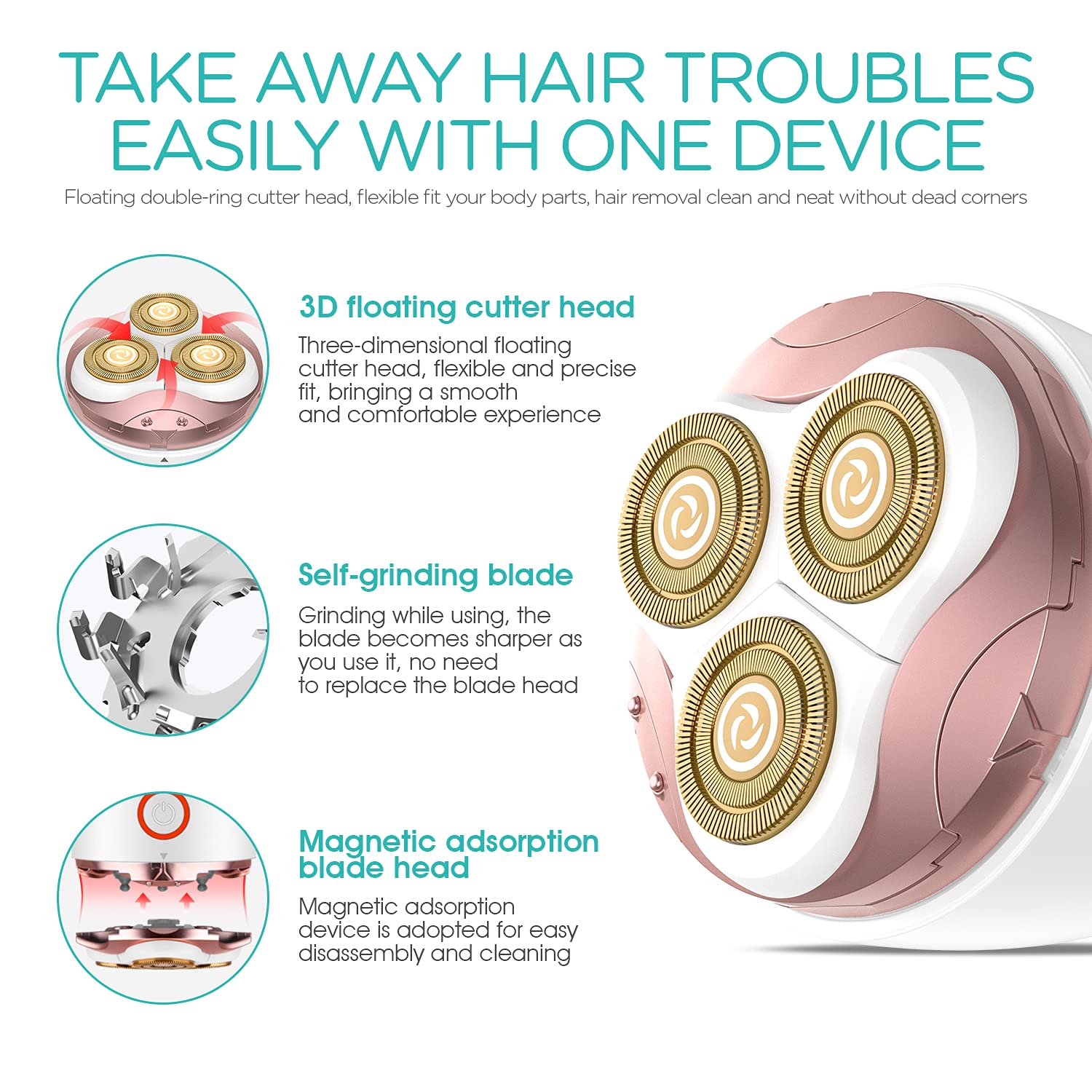 VOGOE ES300 Women's Electric Shaver Epilator for Women Face Legs Armpits Bikini Zone Wireless Wet and Dry Shaver Electric Shaver Waterproof