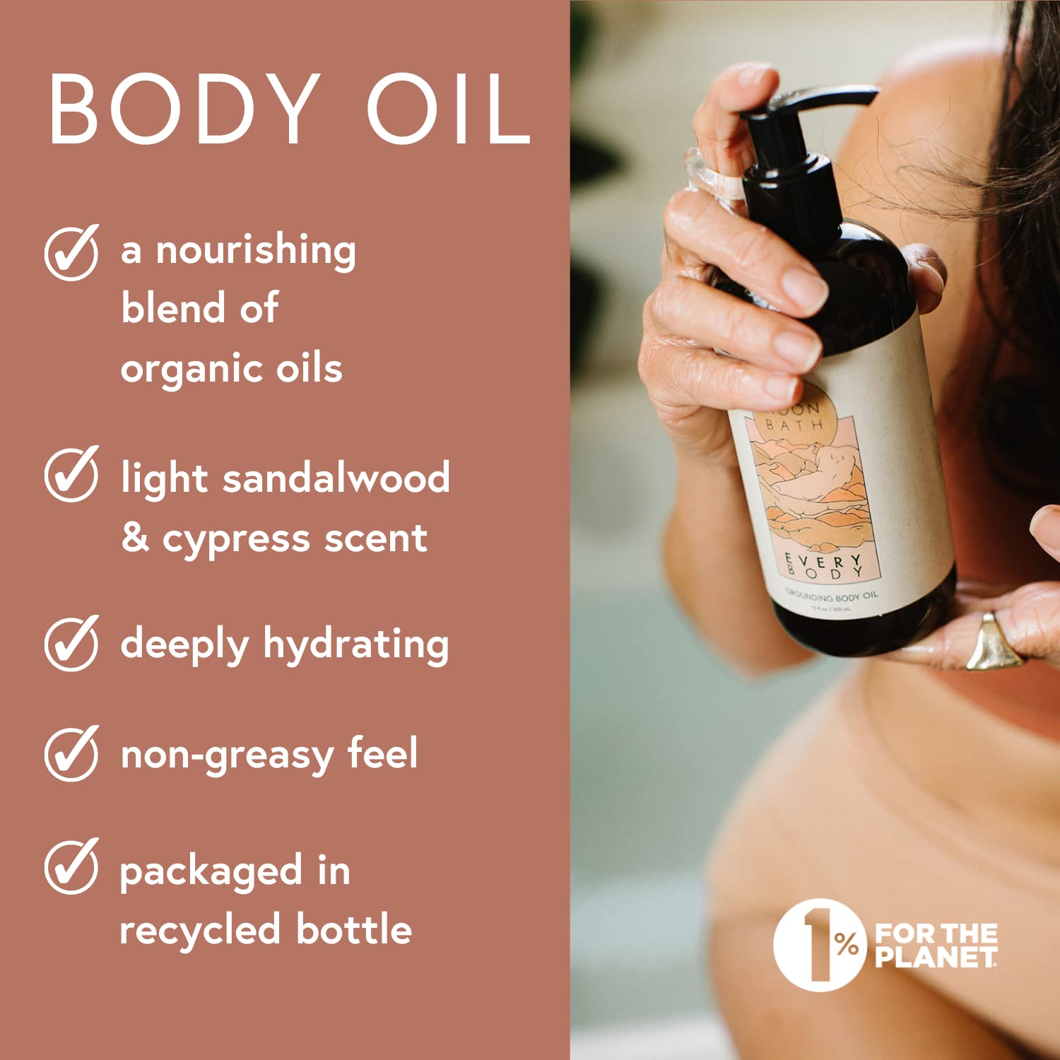 Moon Bath Every Body Grounding Body Oil | Contains Jojoba, Marula & Moringa Oils combined w/Sandalwood & Cypress to Calm | Organic & Clean Beauty, No Synthetic Fragrance 12 fl oz.