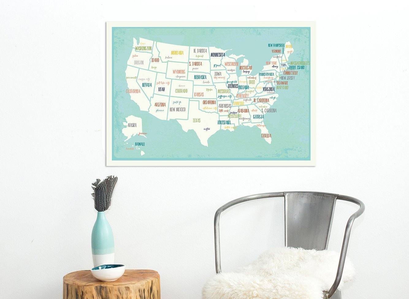USA Wall Map Art Print, 08x10 Inch Print,Kid's USA Wall Map,Children's Room Decor, Gender Neutral Nursery, Travel Nursery Decor,United States of America Map