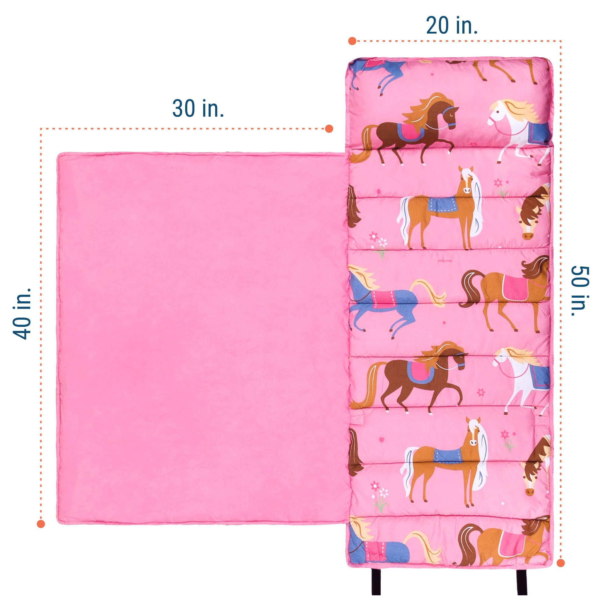 Wildkin Kids Microfiber Nap Mat – Soft Sleep Mat with Pillow, Ideal for School & Travel - Horses