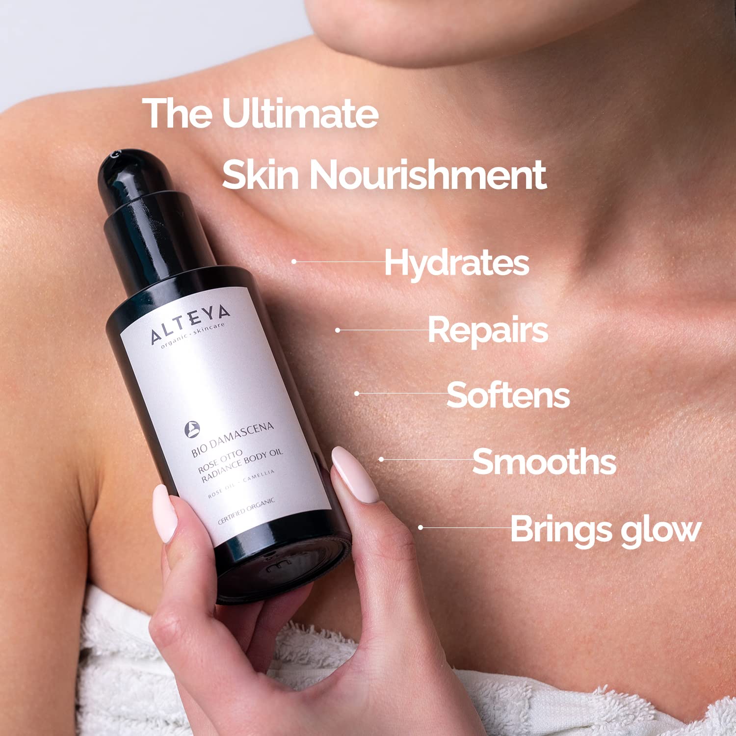 Alteya Organics Bio Damascena Rose Otto Radiance Body Oil - Certified Organic Body Moisturizer With Rose and Camellia Oil - Winner of Delicious Living Magazine Gold Award - 3.4Fl Oz/100mL
