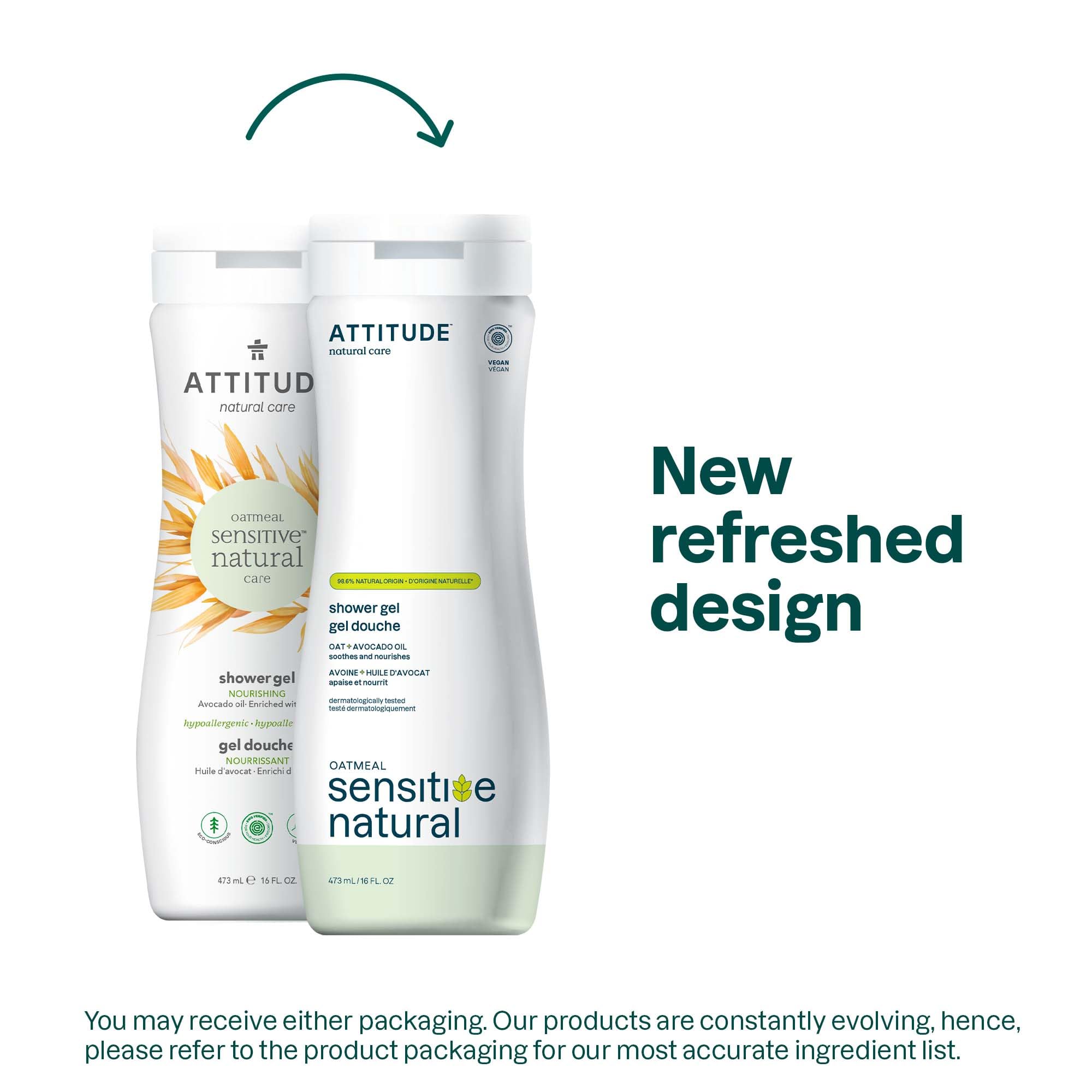 ATTITUDE Sensitive Skin, Hypoallergenic Nourishing Body Wash, Avocado Oil, 16 Fluid Ounce