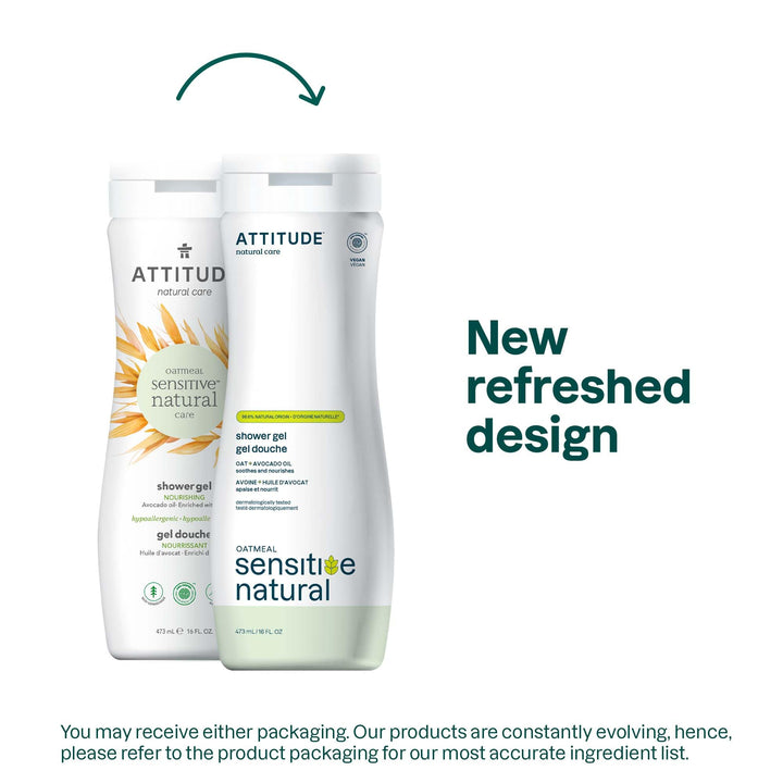 ATTITUDE Sensitive Skin, Hypoallergenic Nourishing Body Wash, Avocado Oil, 16 Fluid Ounce