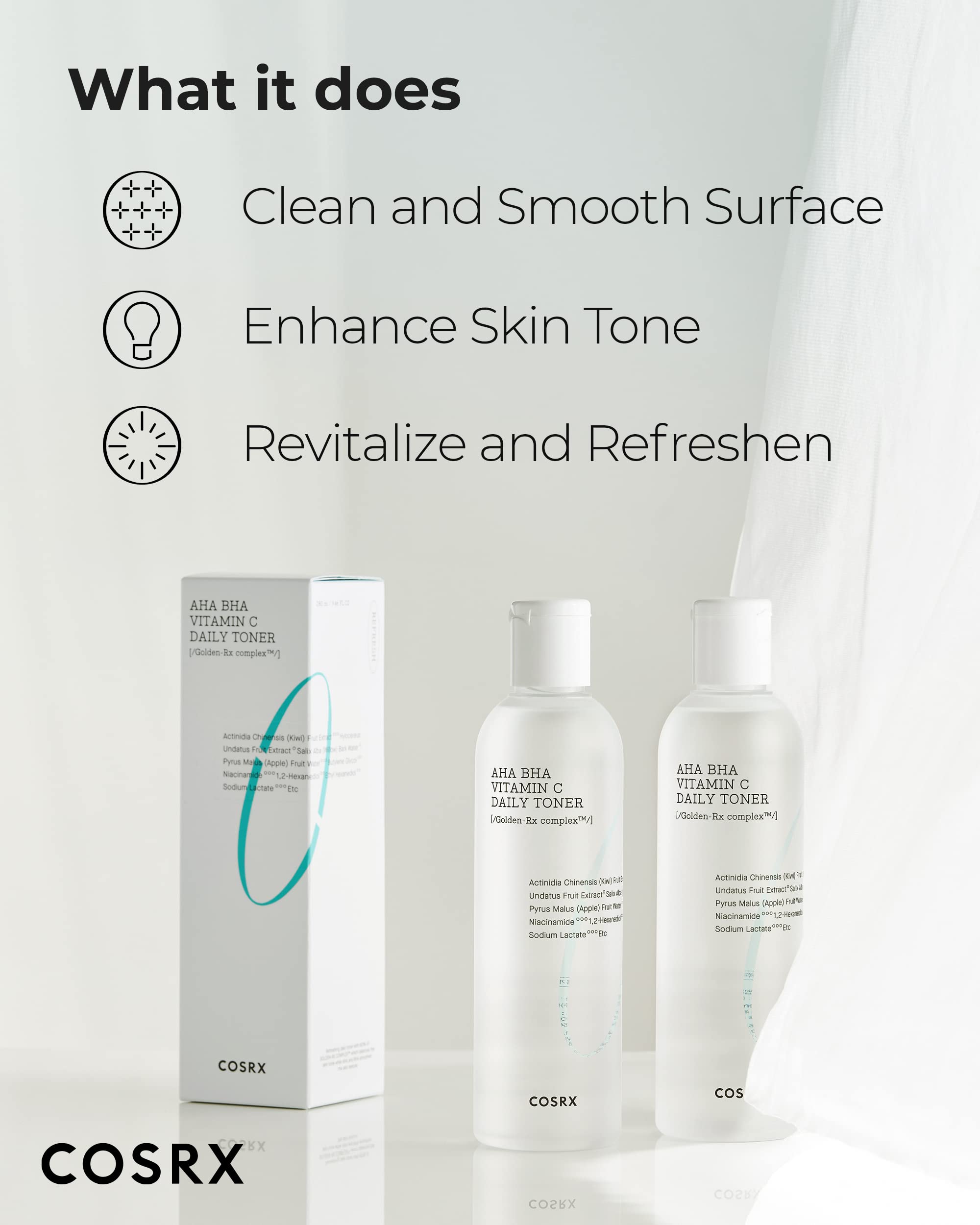 COSRX ABC Daily Toner, Korean Toner for Day & Night with AHA, BHA, & Vitamin C, Refreshing Exfoliating Toner for Clean Radiant Skin, Korean Skin Care, 280ml / 9.46 fl.oz