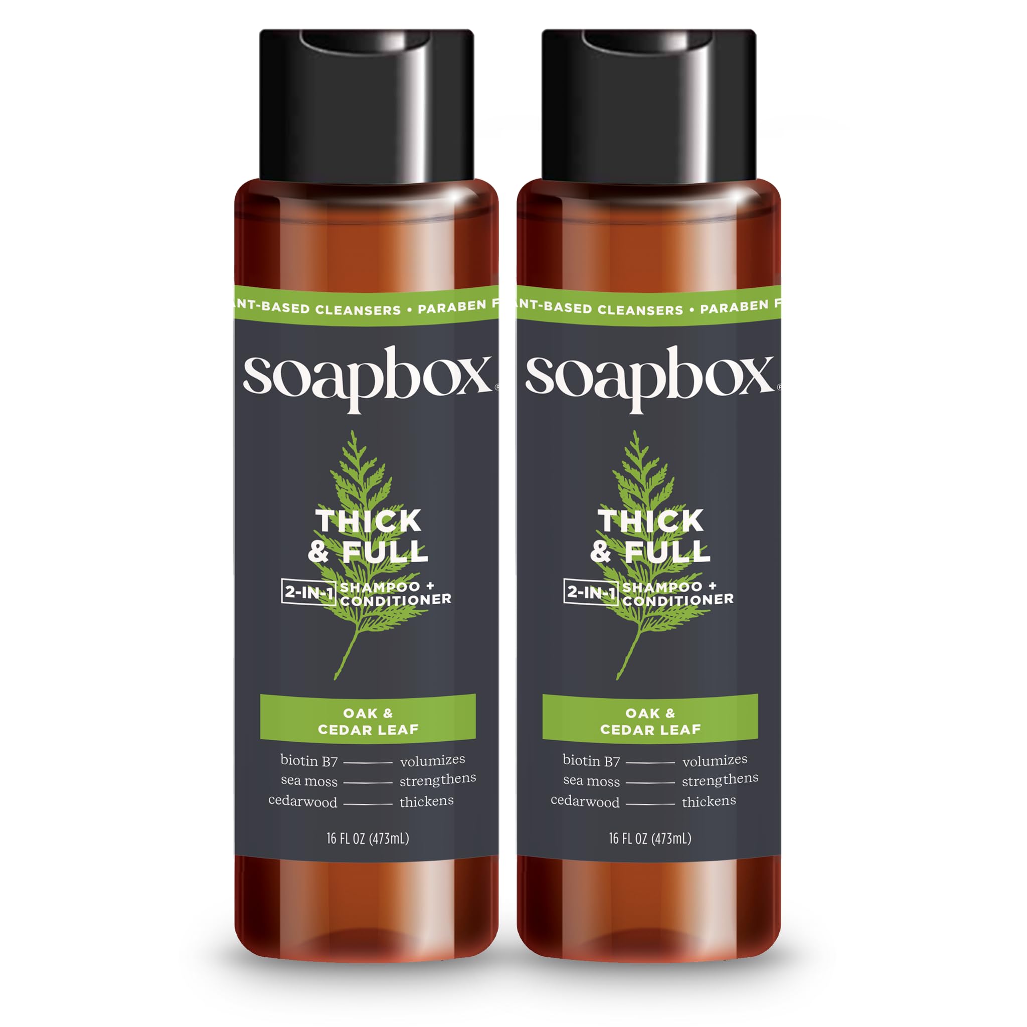 Soapbox Men's Thick and Full 2 in 1 Shampoo and Conditioner Men, Natural Mens Shampoo and Conditioner, Oak & Cedar Leaf, 16oz