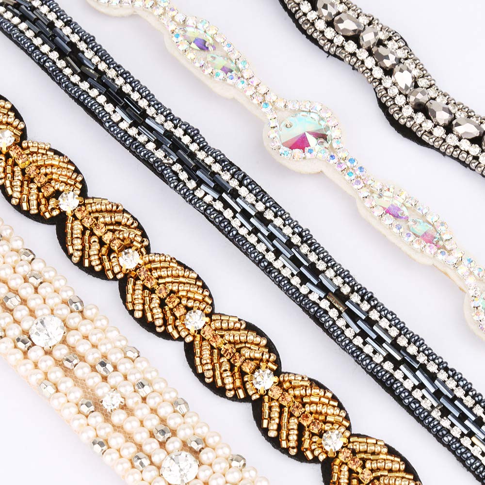 Teenitor 5pcs Rhinestone Beaded Headbands, No Slip Jeweled Head Wraps Women Girls Hair Headbands