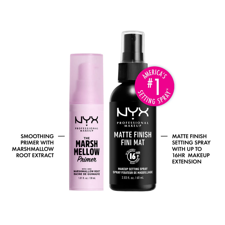 NYX PROFESSIONAL MAKEUP Marshmellow Smoothing Primer + Makeup Setting Spray, Matte Finish, Long-Lasting Face Mist for up to 16HR Wear (Pack of 2)